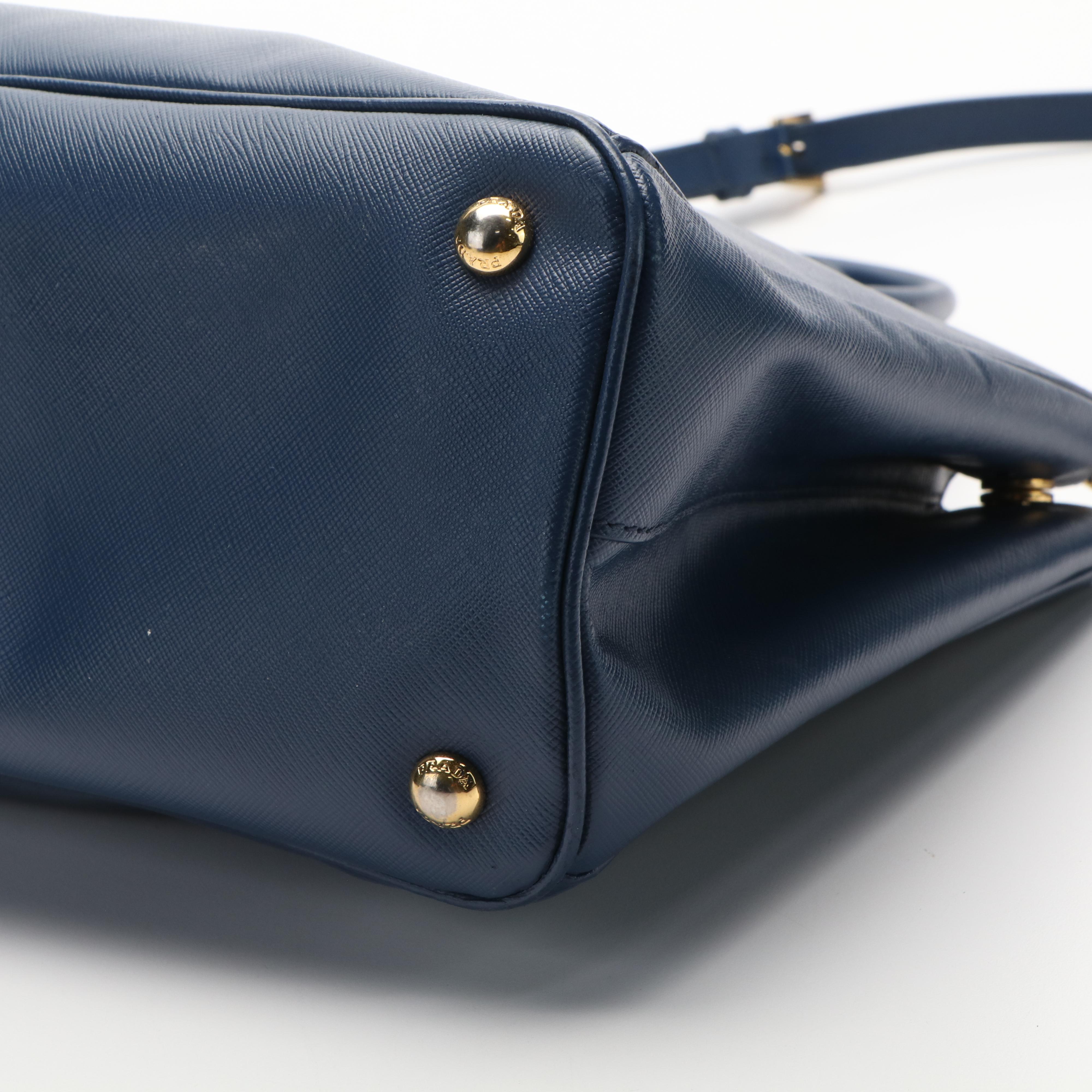 Prada Blue Leather Saffiano Galleria Tote Bag