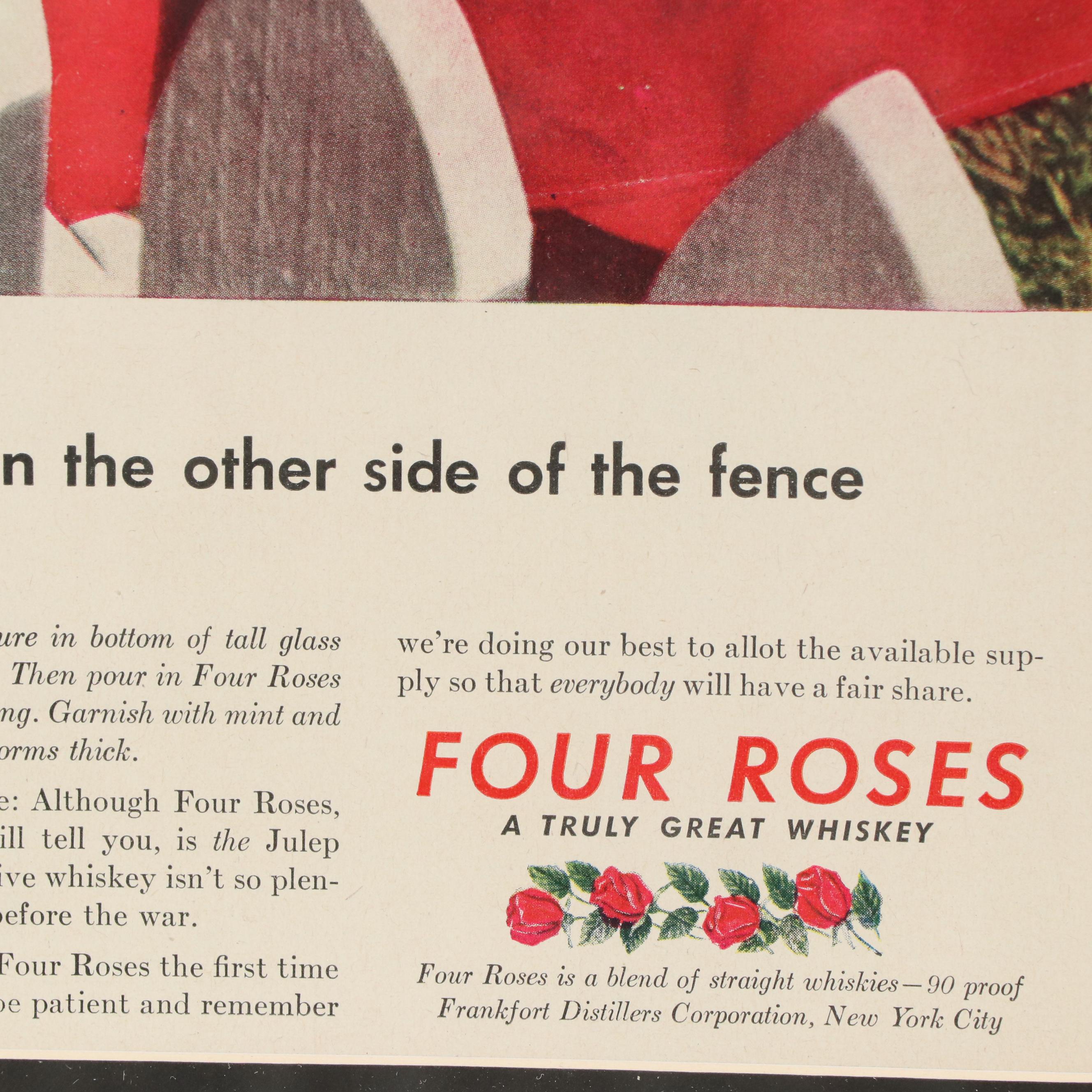 Four Roses Bourbon Magazine Advertisements, Circa 1940s