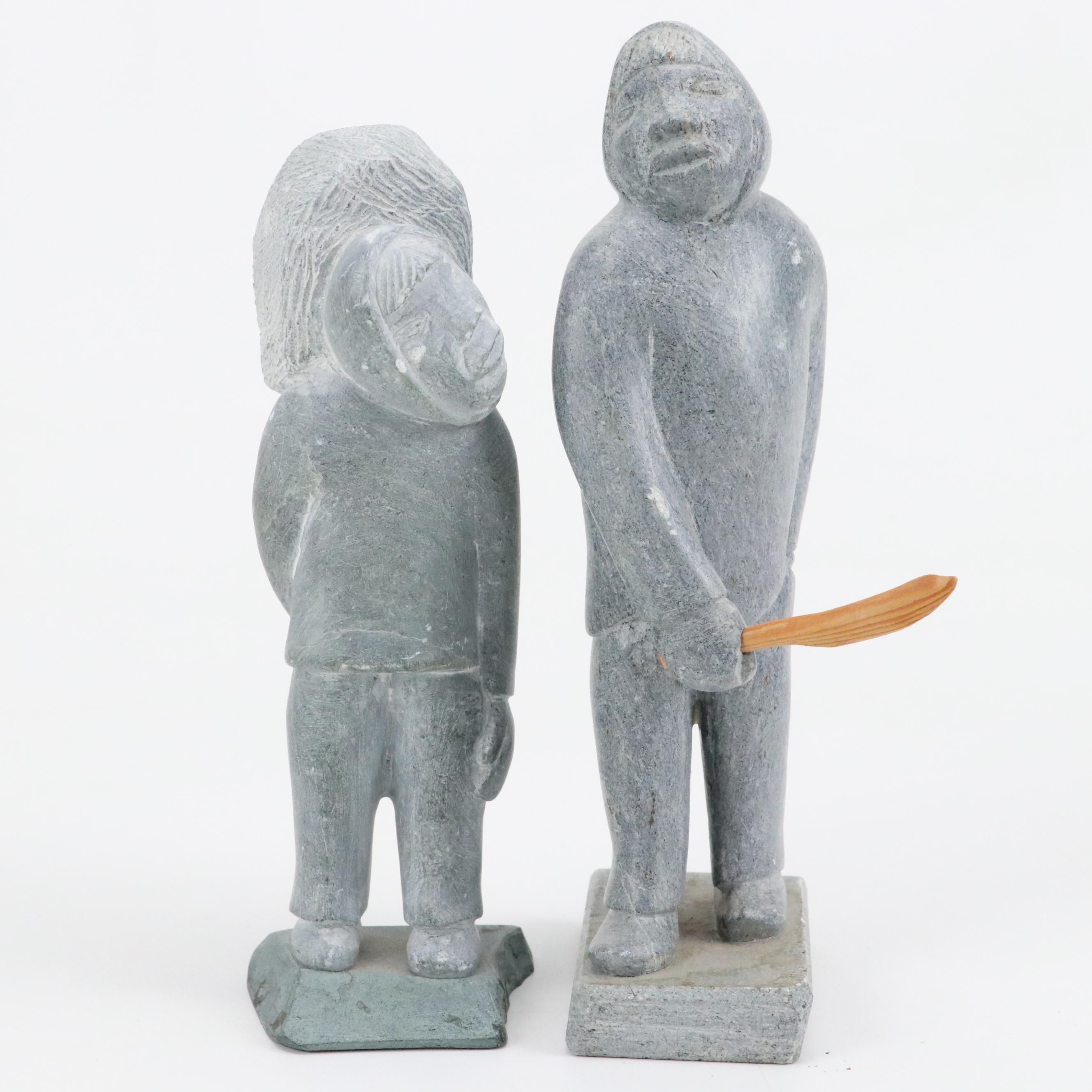 Greenland Hand-Carved Soapstone Hunter Figurines Attributed to Thor Klemmemsen