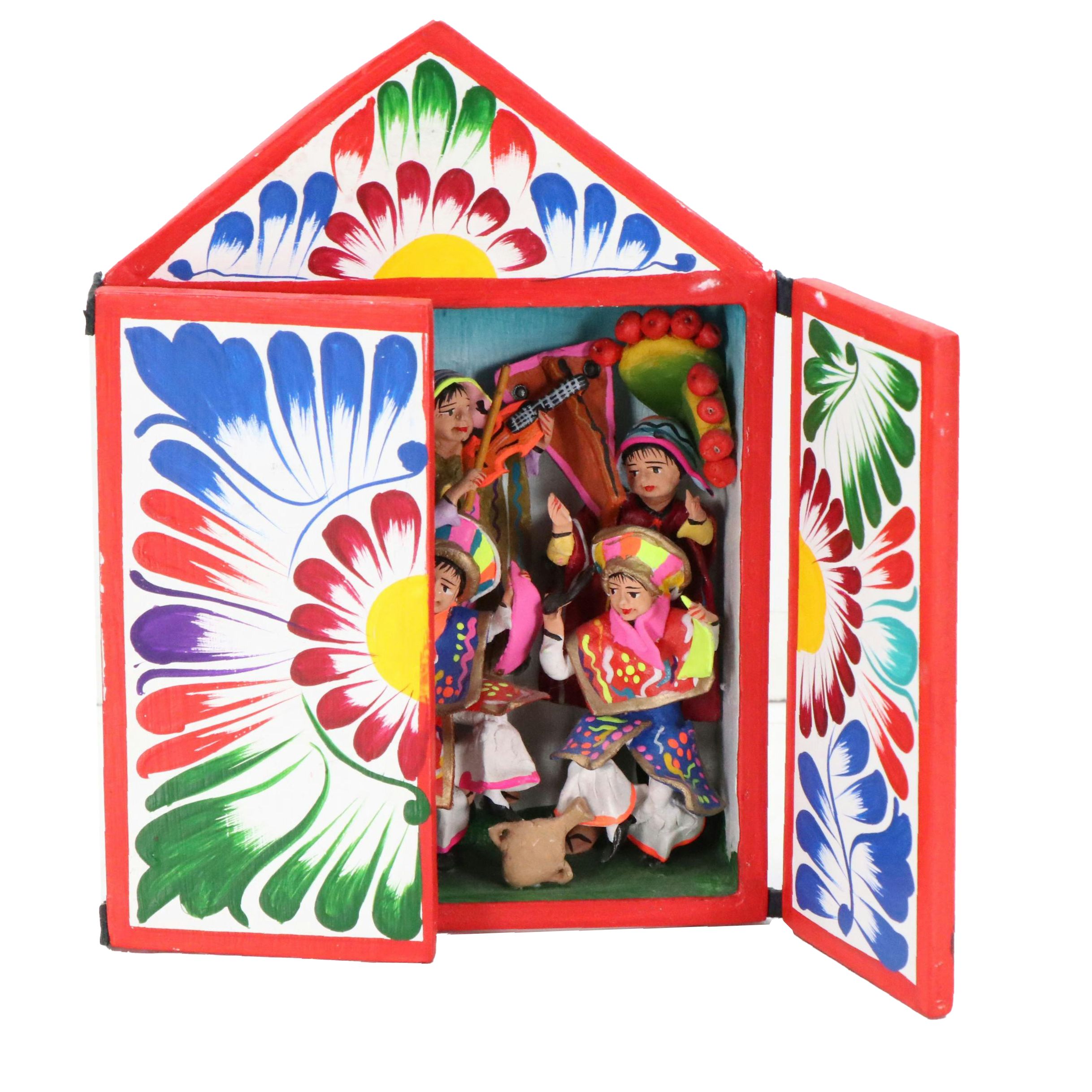 Joaquín López Antay Folk Art Peruvian Hand-Painted Wood Retablo, 1977