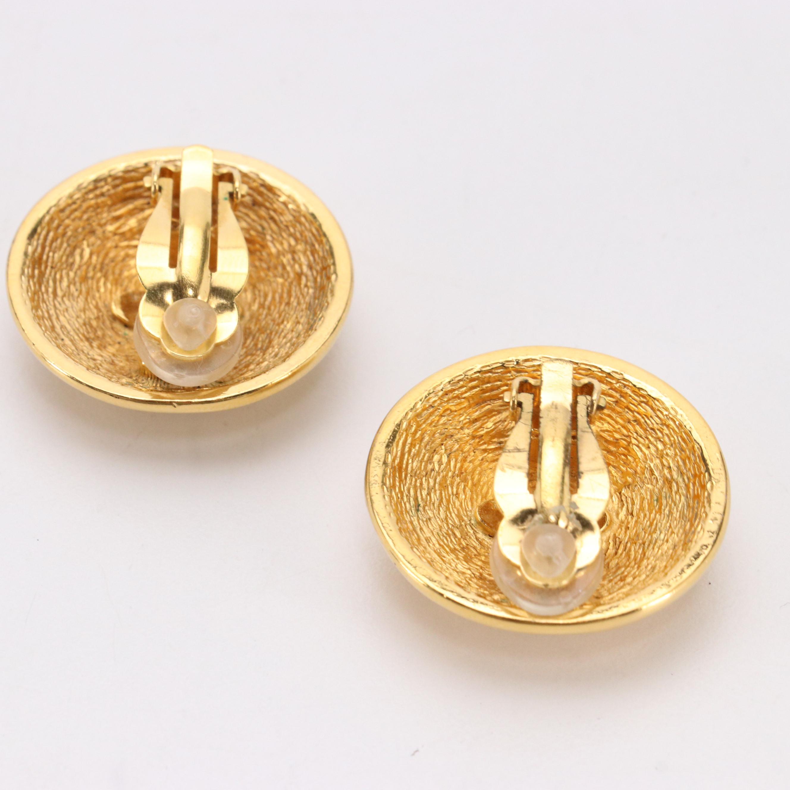 Chanel CC Gold Tone Metal Clip-On Earrings with Box, circa 1980
