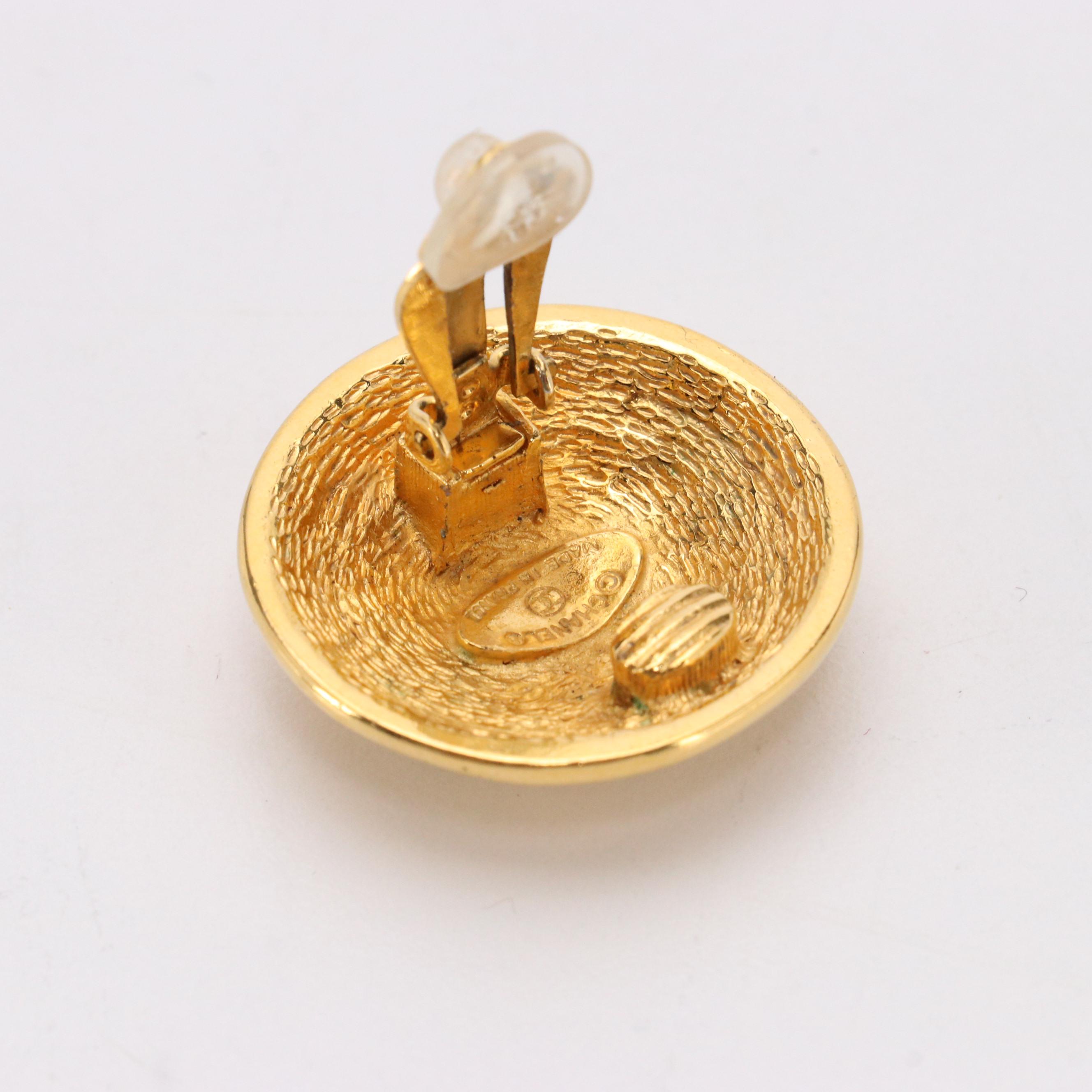 Chanel CC Gold Tone Metal Clip-On Earrings with Box, circa 1980