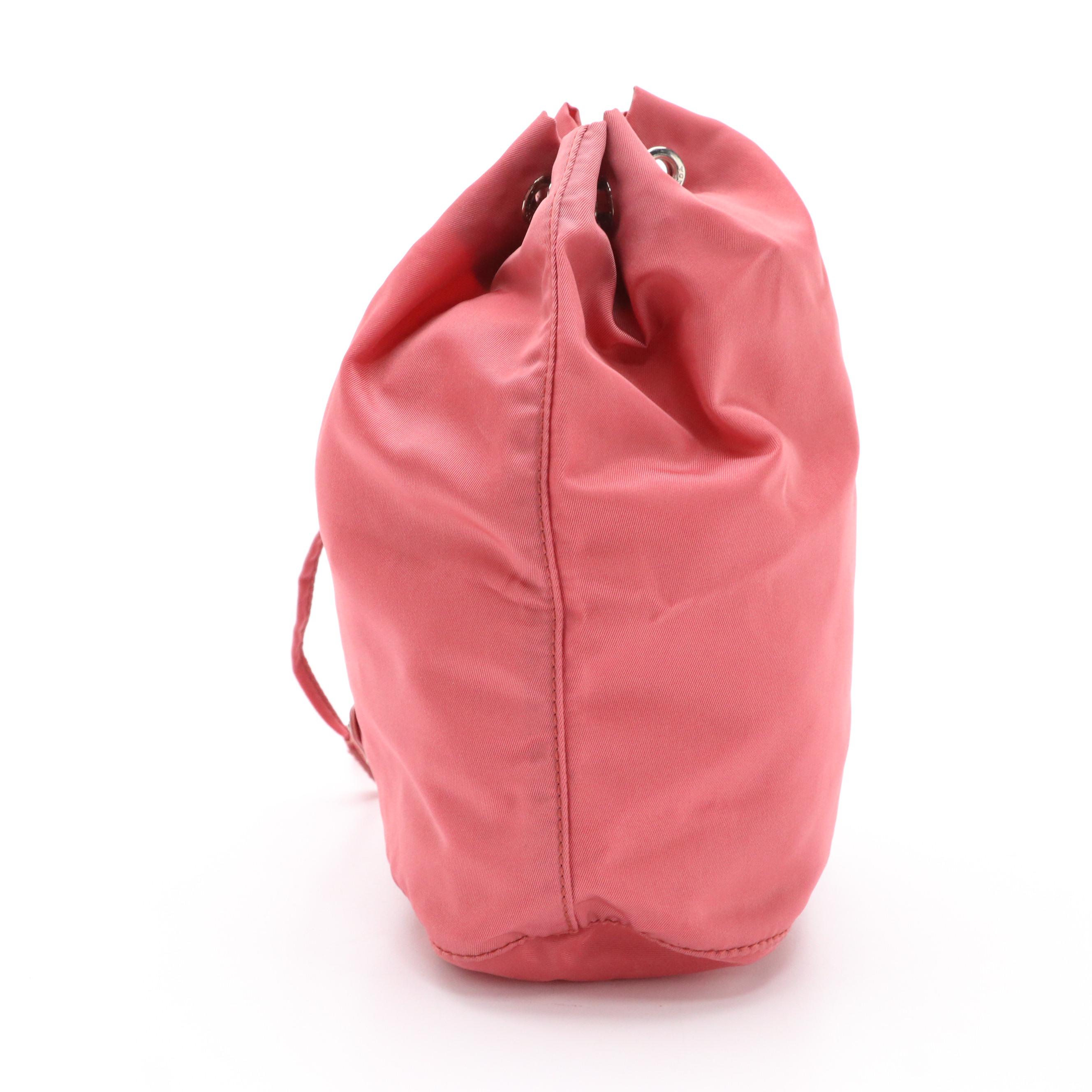 Prada Mini Drawstring Bag in Nylon with Saffiano Leather Trim