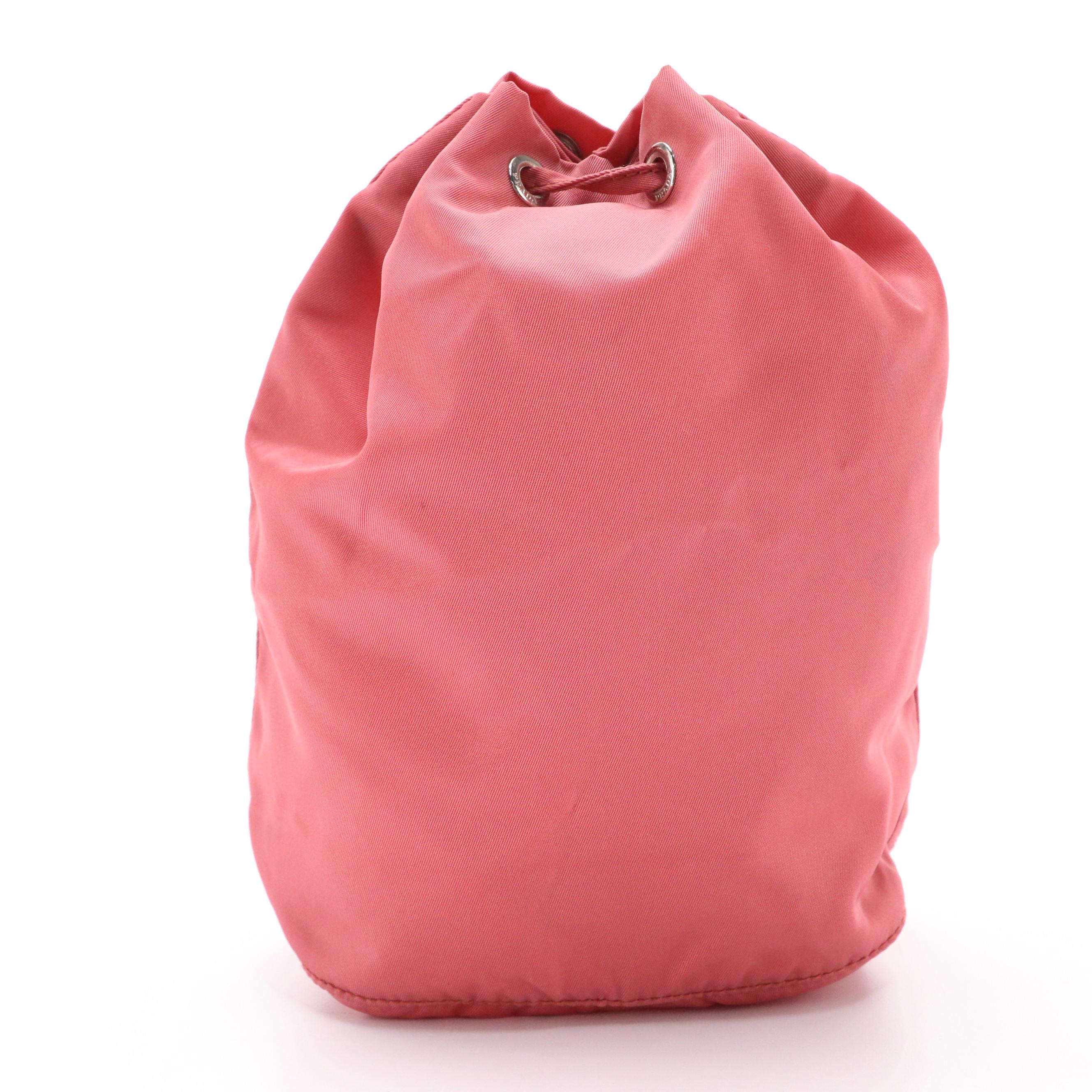 Prada Mini Drawstring Bag in Nylon with Saffiano Leather Trim