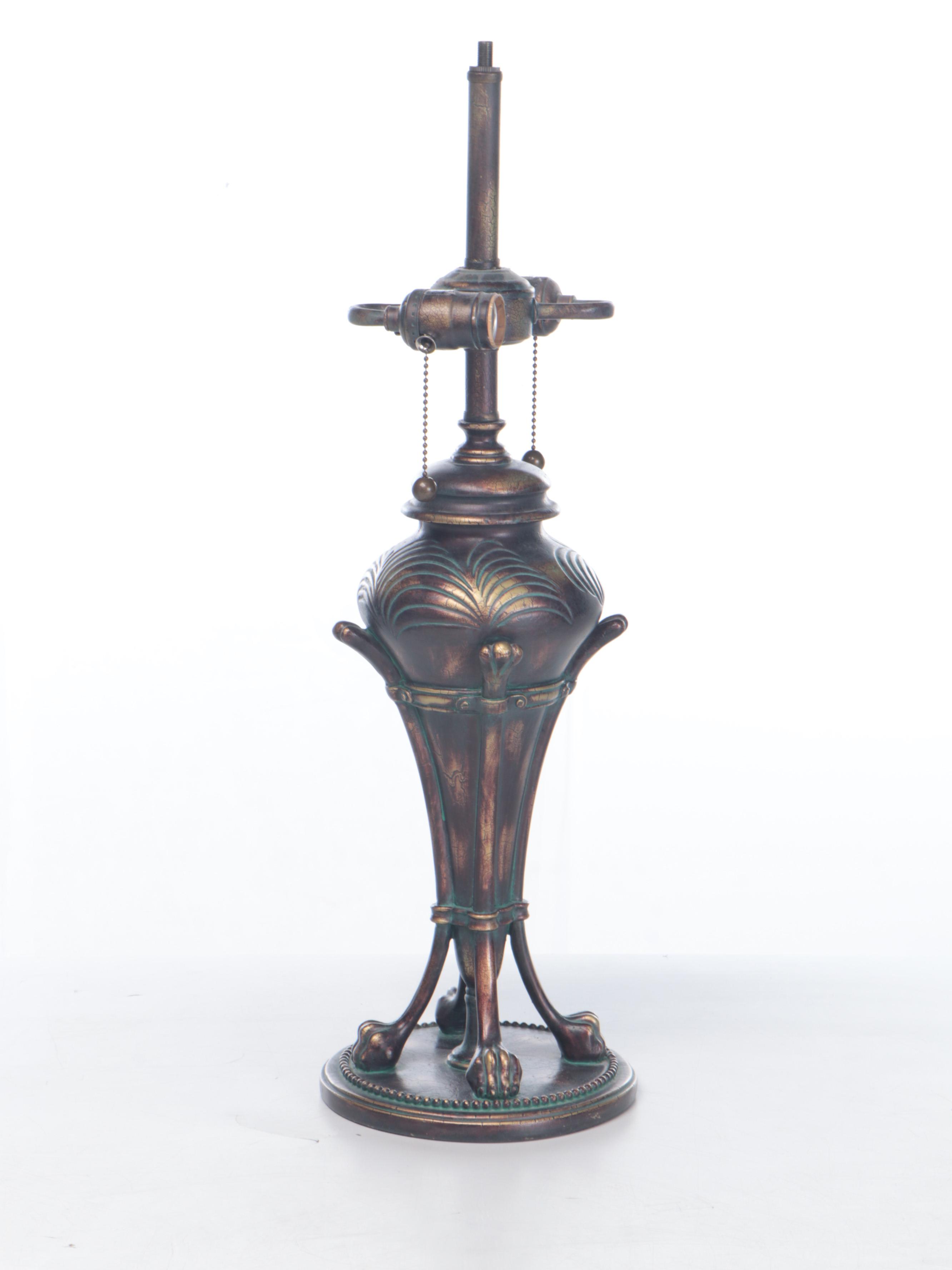 Iridescent Verdigris Finish Resin Table Lamp with Slag Glass Shade, 2006