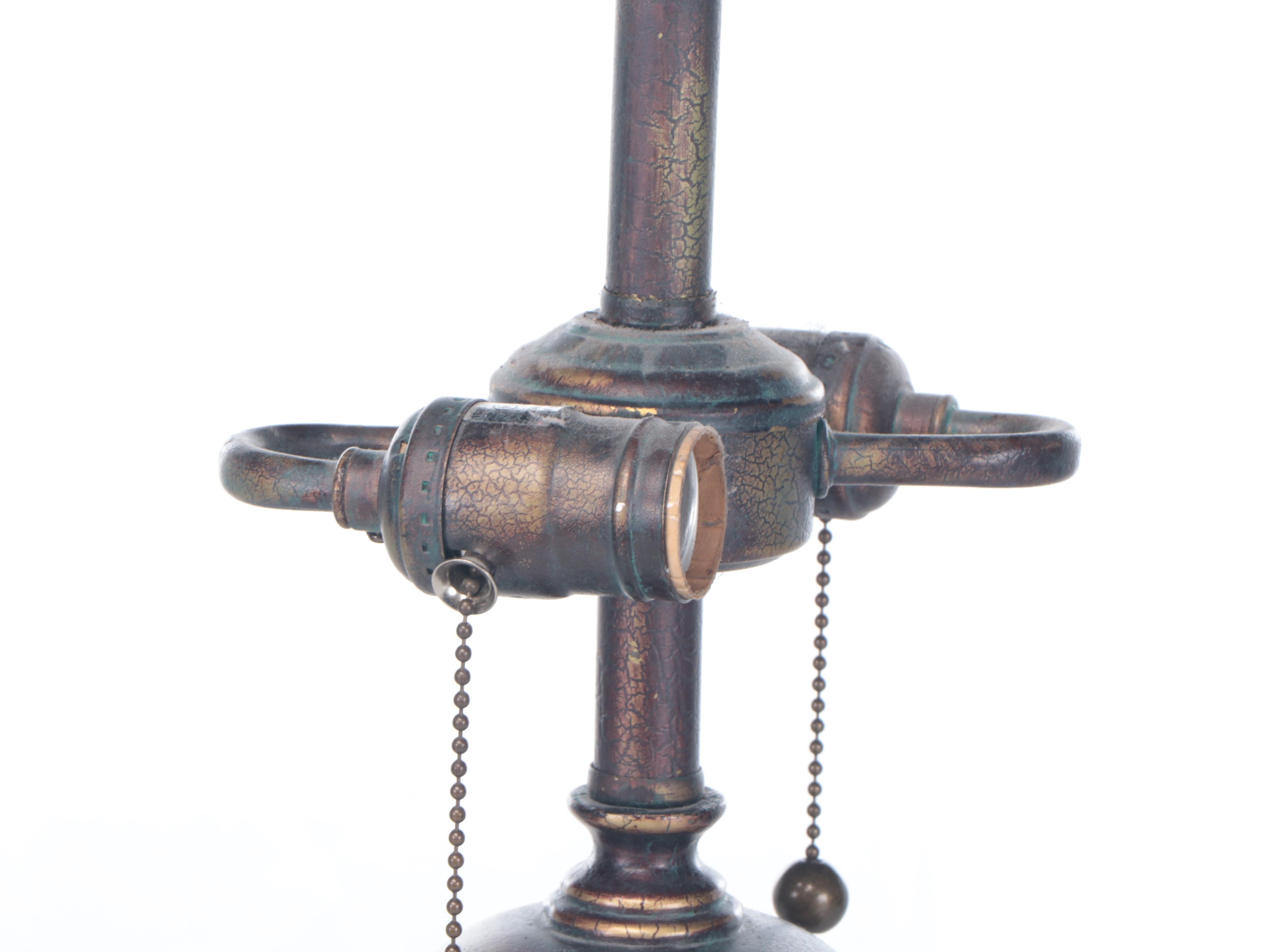 Iridescent Verdigris Finish Resin Table Lamp with Slag Glass Shade, 2006