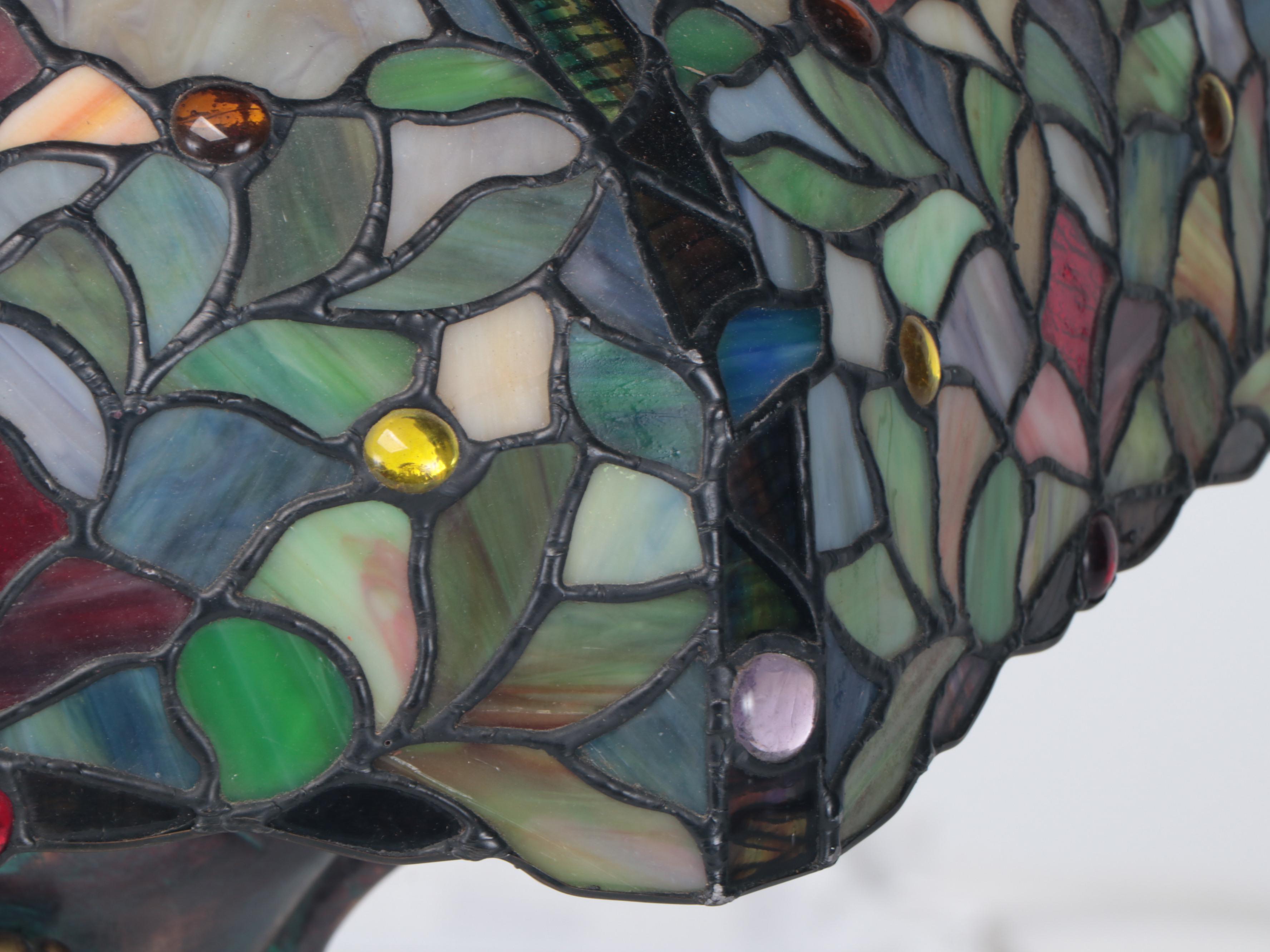 Iridescent Verdigris Finish Resin Table Lamp with Slag Glass Shade, 2006