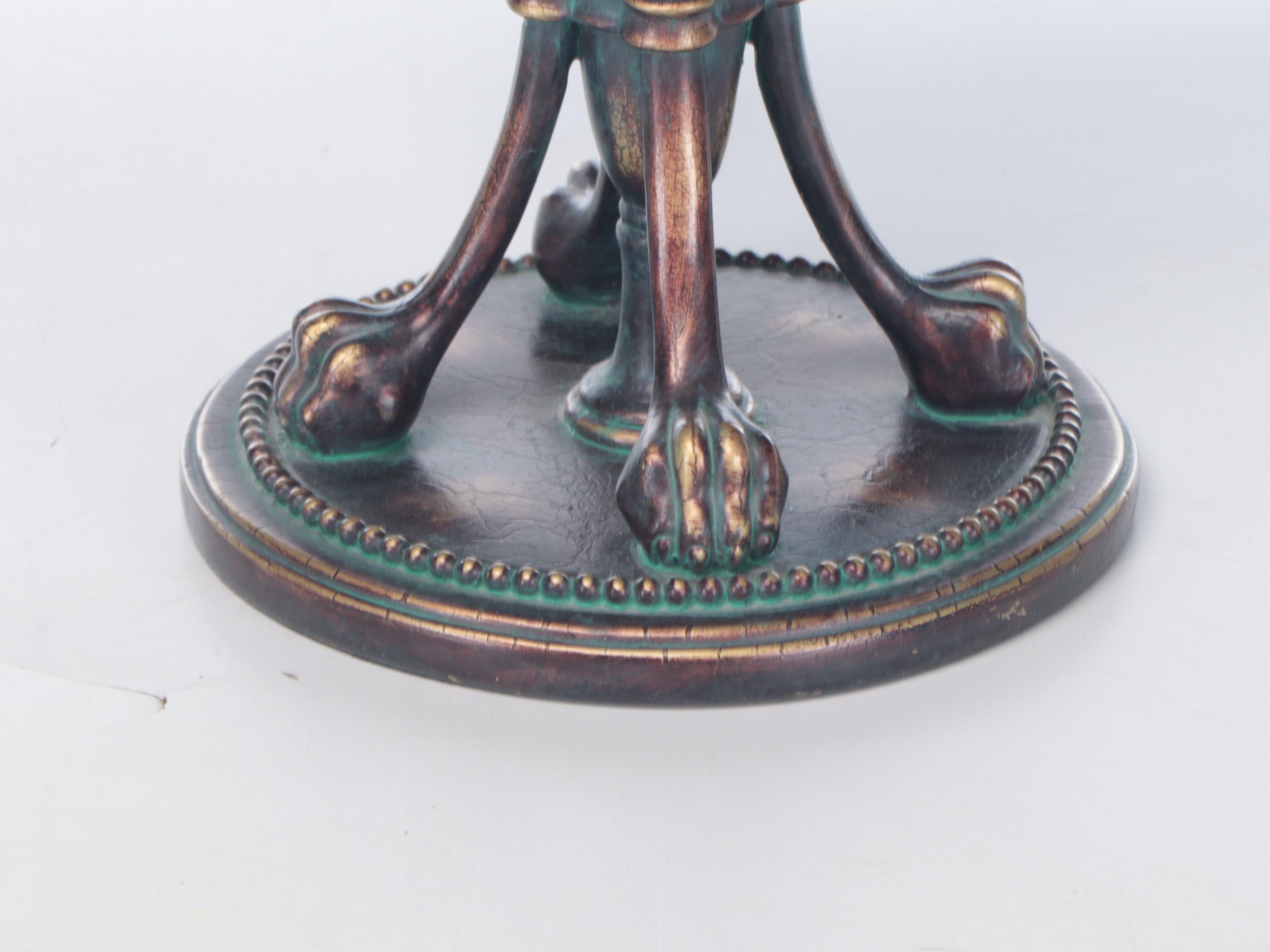 Iridescent Verdigris Finish Resin Table Lamp with Slag Glass Shade, 2006