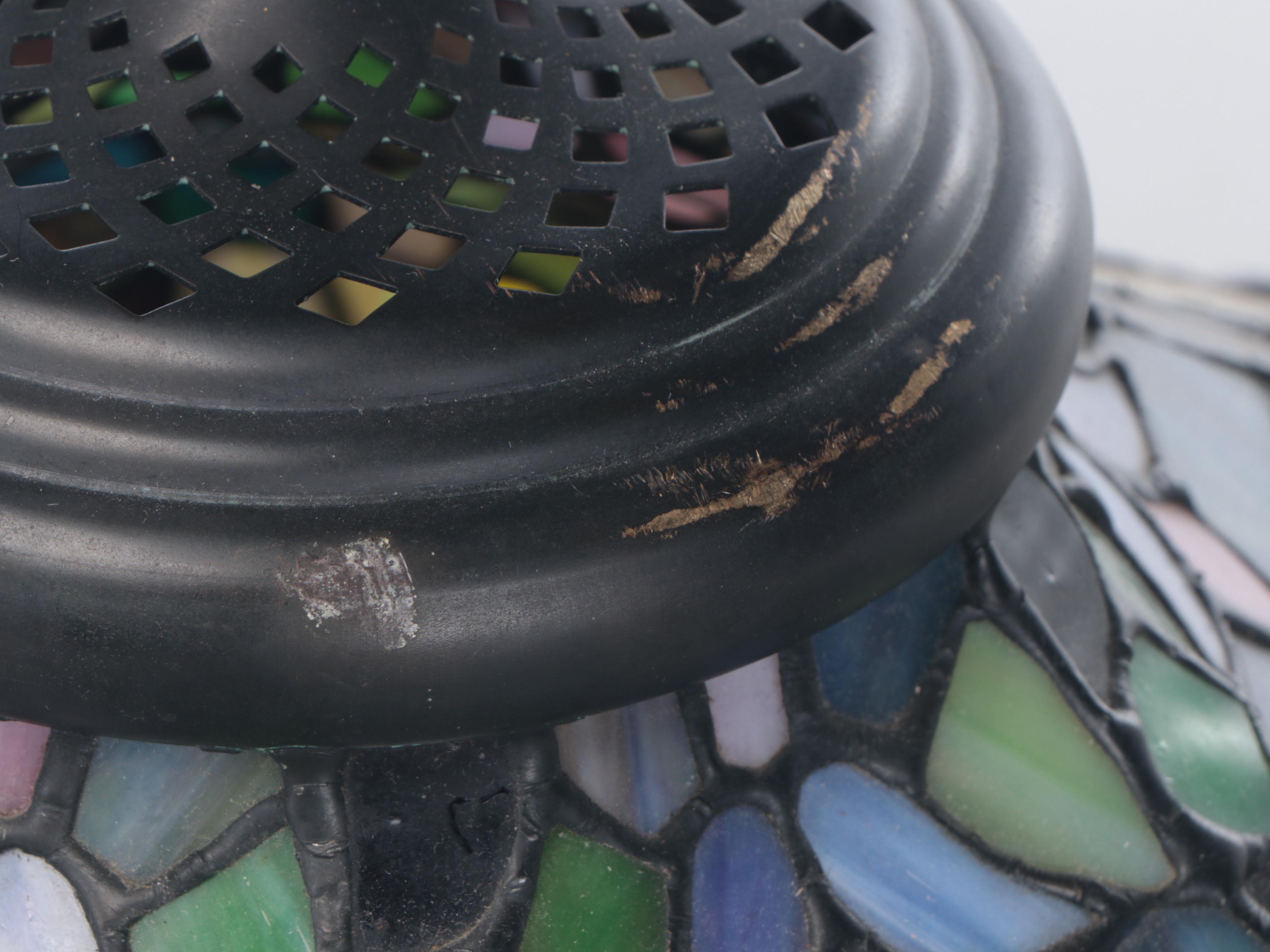 Iridescent Verdigris Finish Resin Table Lamp with Slag Glass Shade, 2006