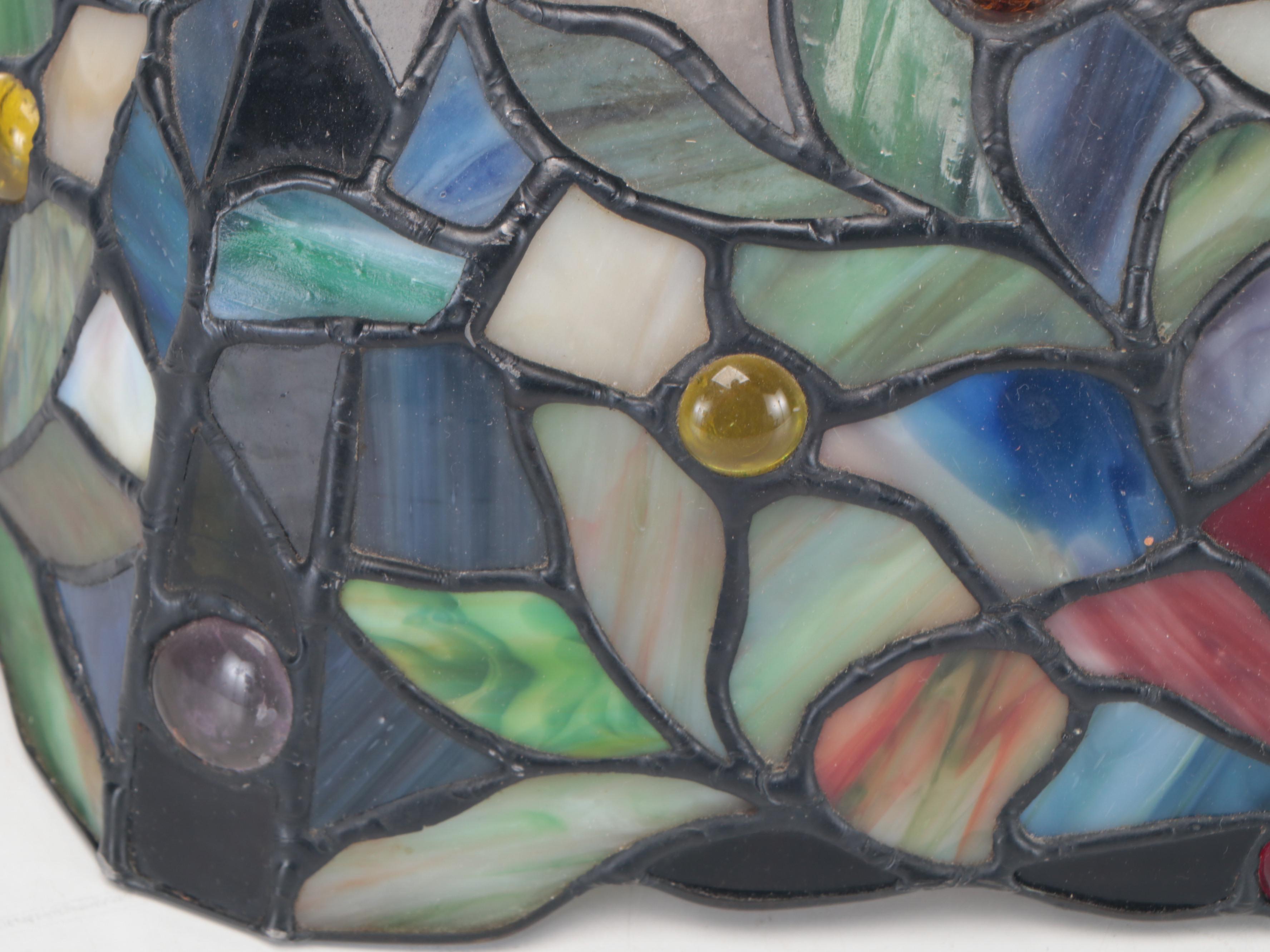 Iridescent Verdigris Finish Resin Table Lamp with Slag Glass Shade, 2006