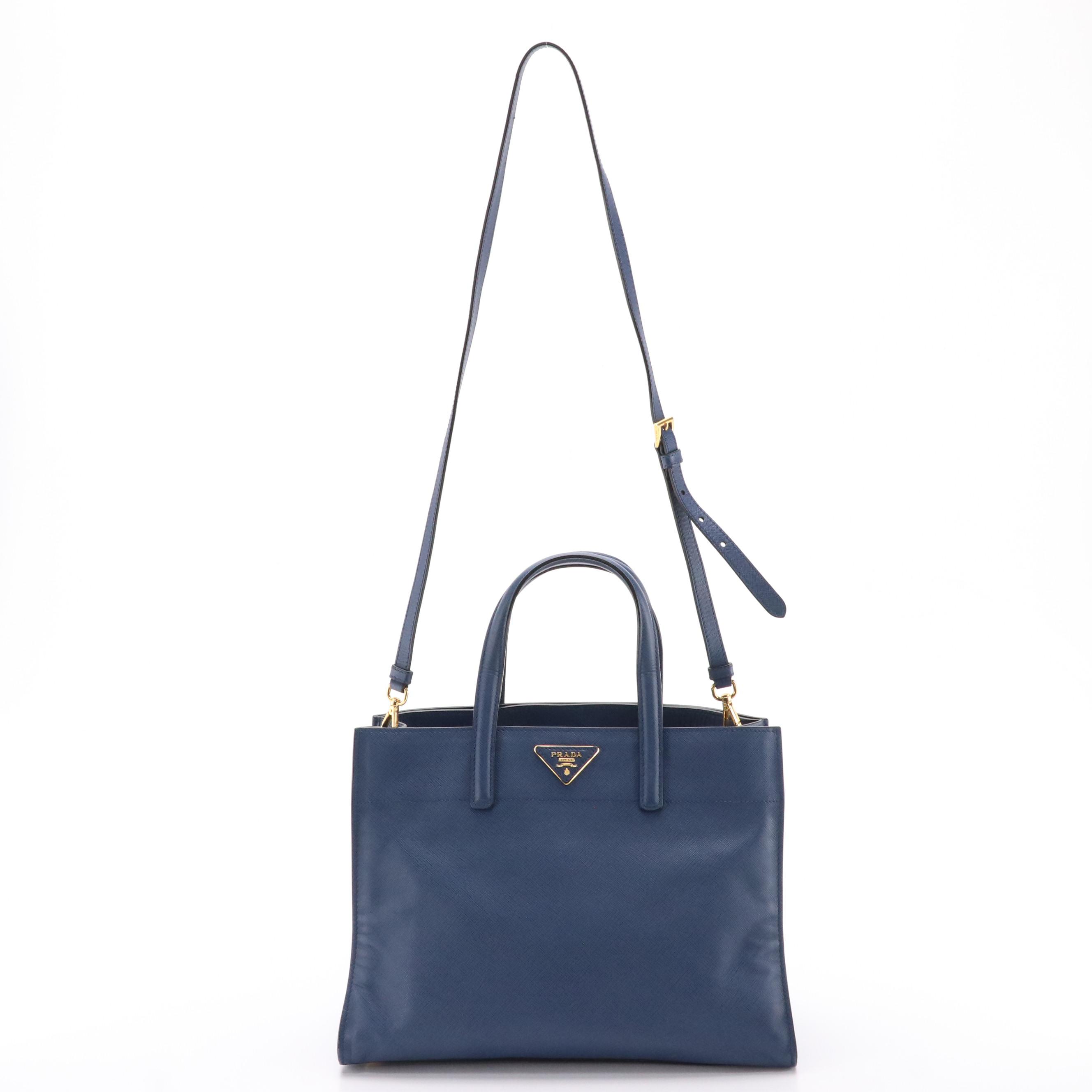 Prada Two-Way Tote in Soft Saffino Bluette Leather