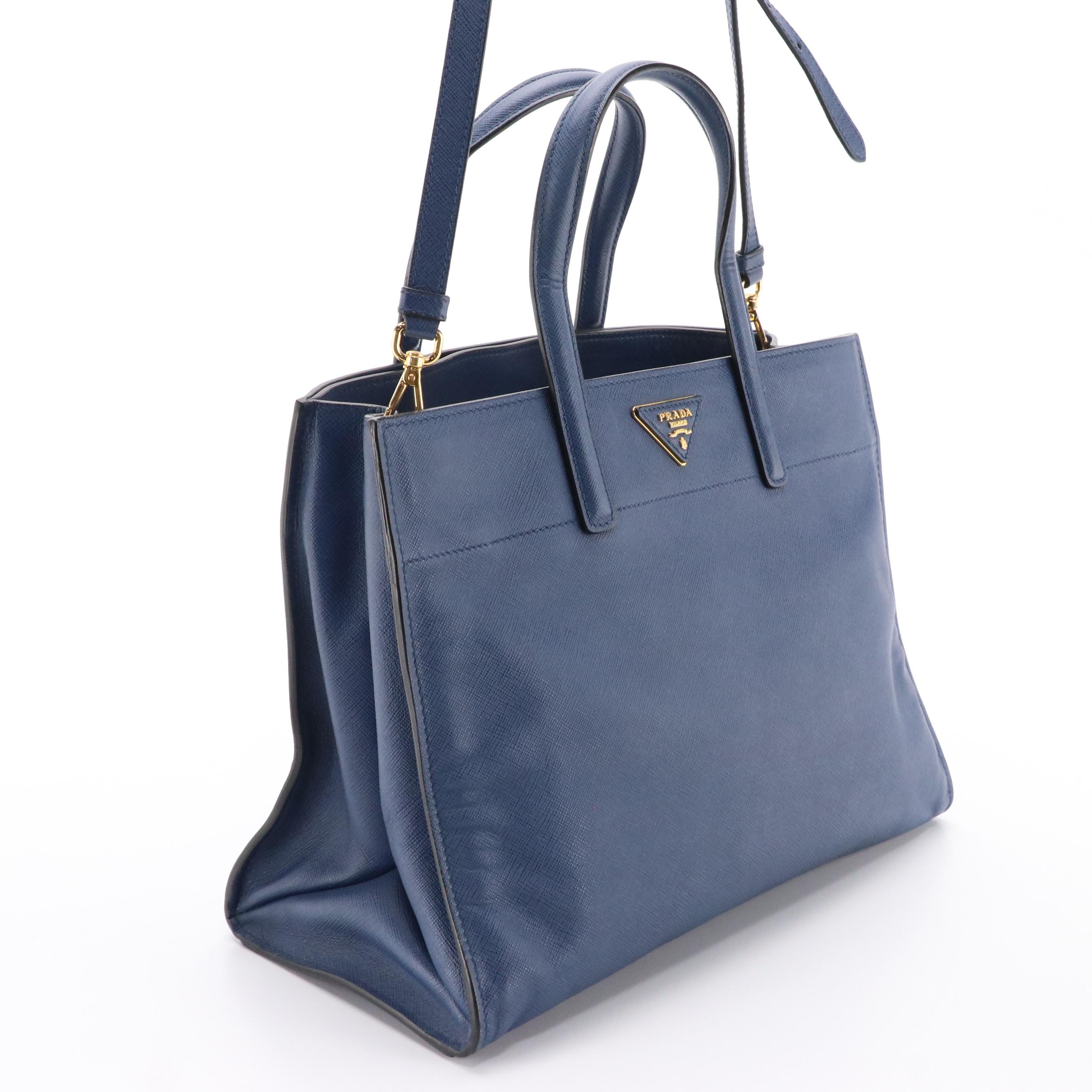 Prada Two-Way Tote in Soft Saffino Bluette Leather
