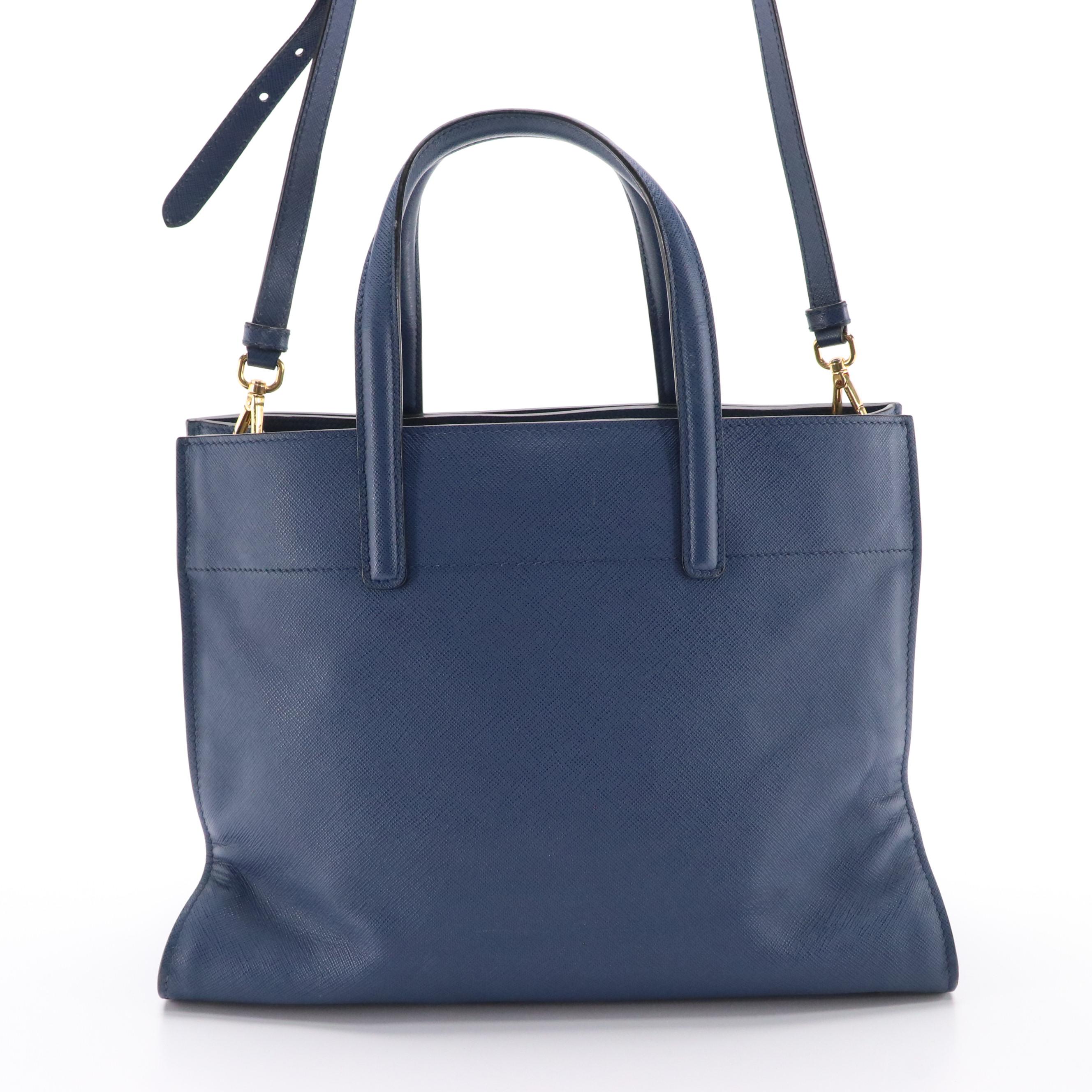 Prada Two-Way Tote in Soft Saffino Bluette Leather