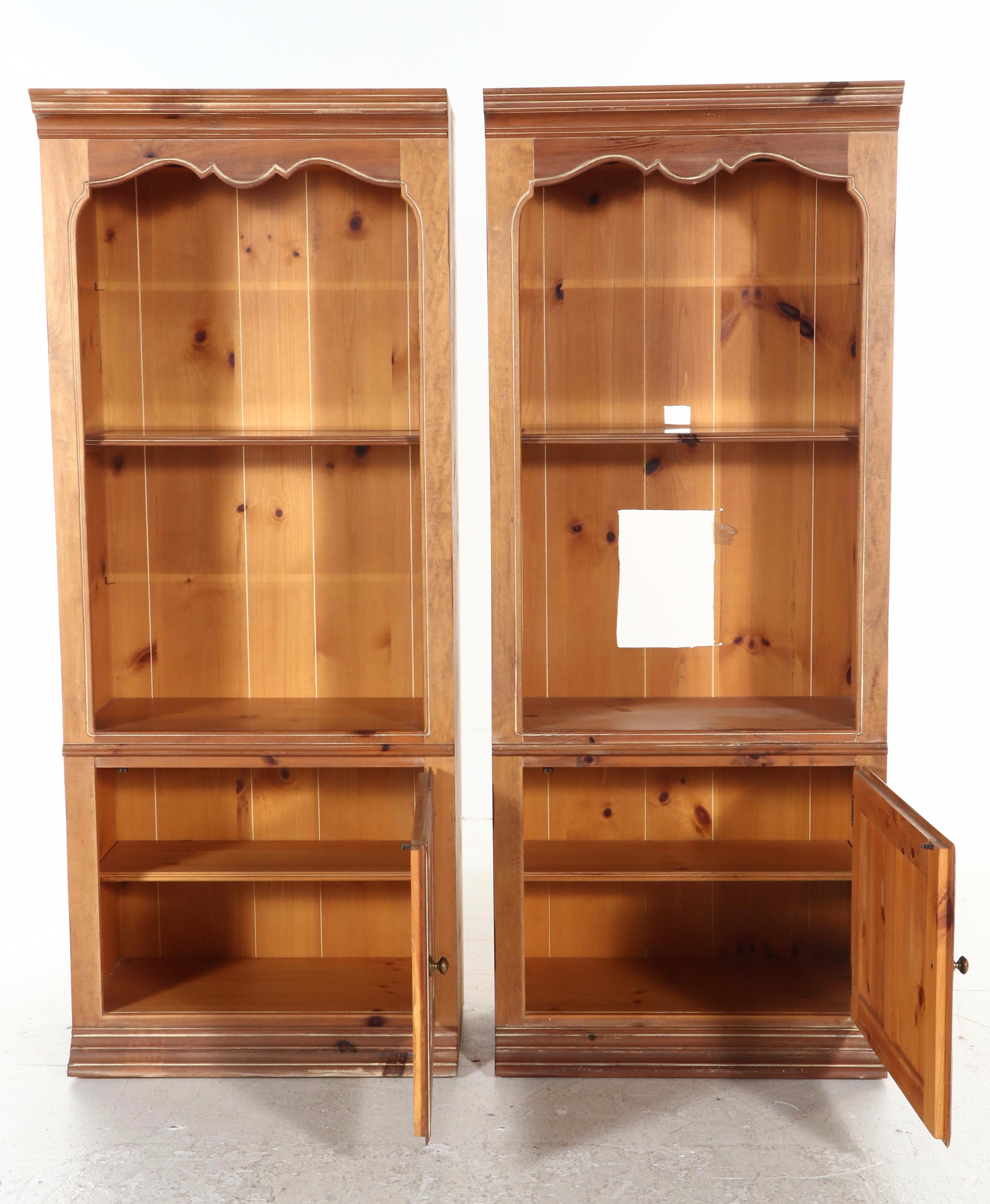 Thomasville Furniture Pine Illuminated Display Cabinet Pair