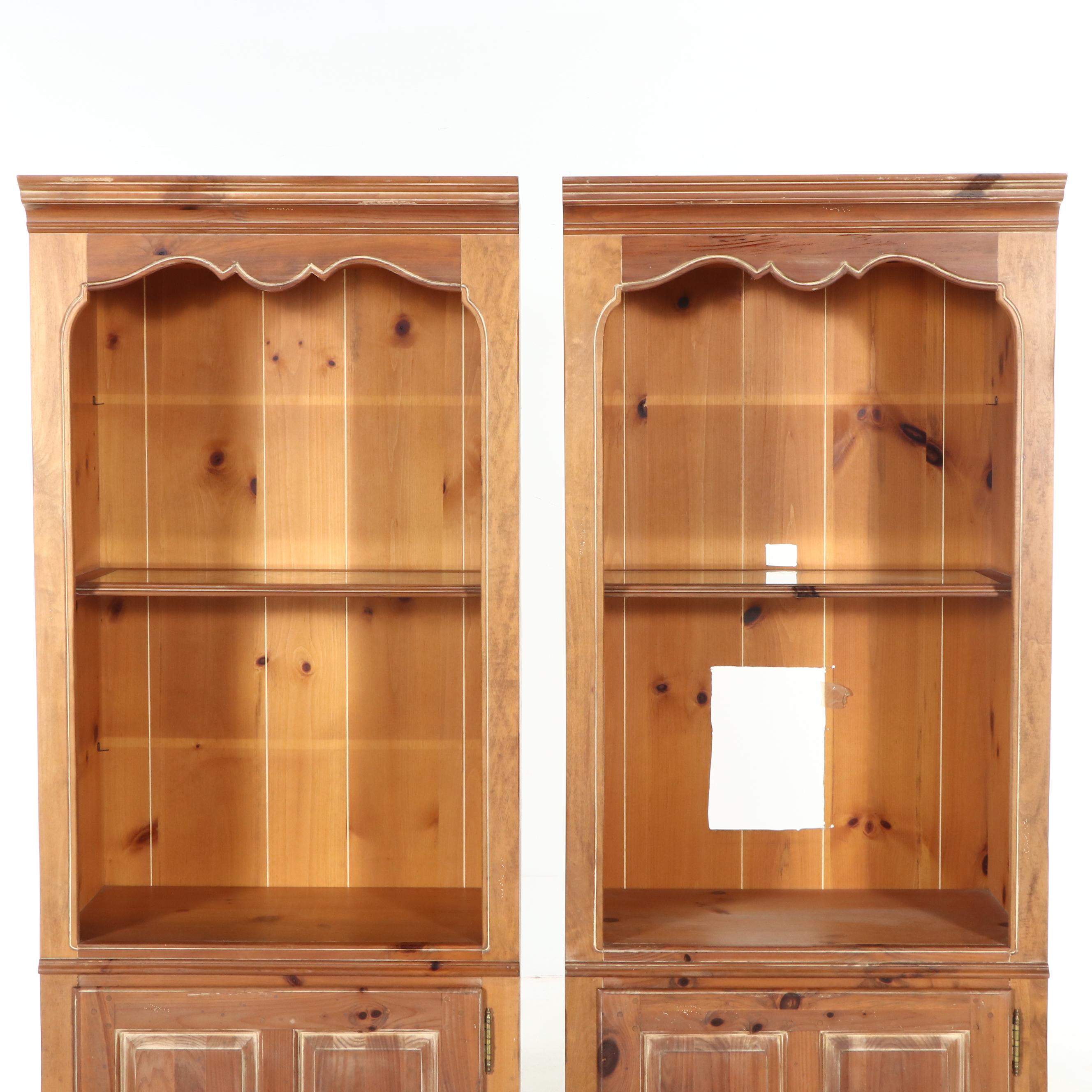 Thomasville Furniture Pine Illuminated Display Cabinet Pair