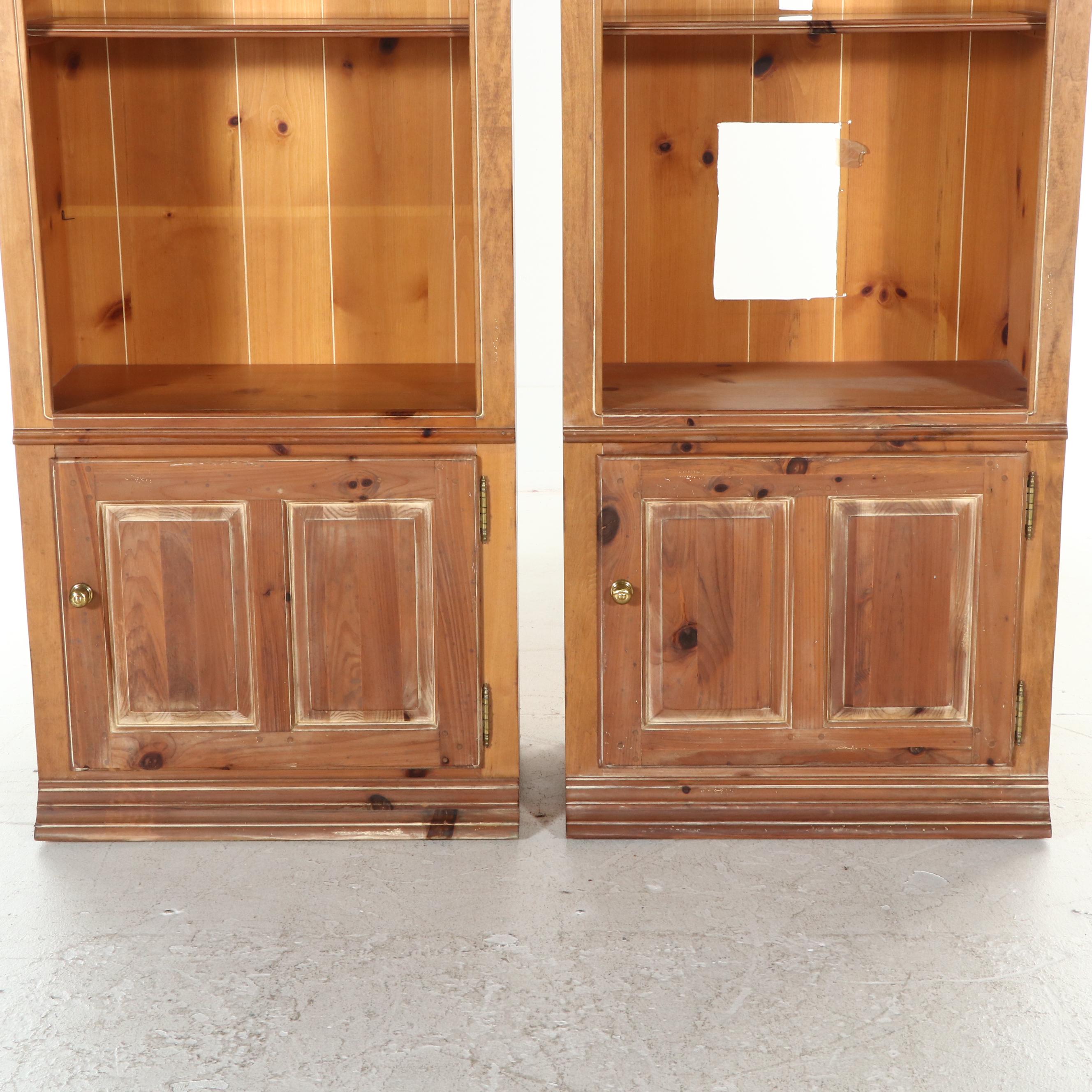 Thomasville Furniture Pine Illuminated Display Cabinet Pair
