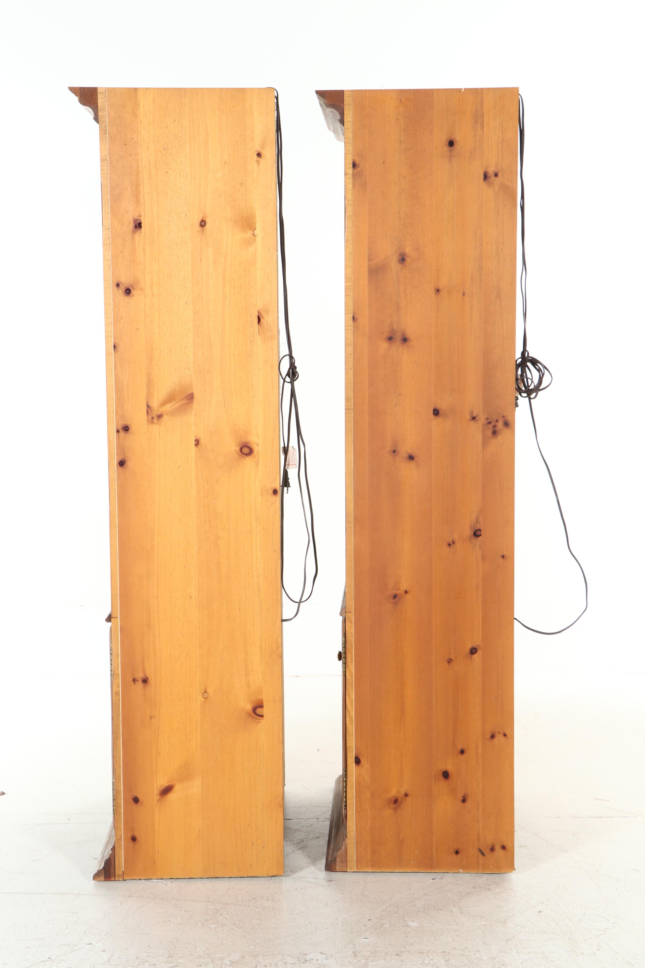 Thomasville Furniture Pine Illuminated Display Cabinet Pair