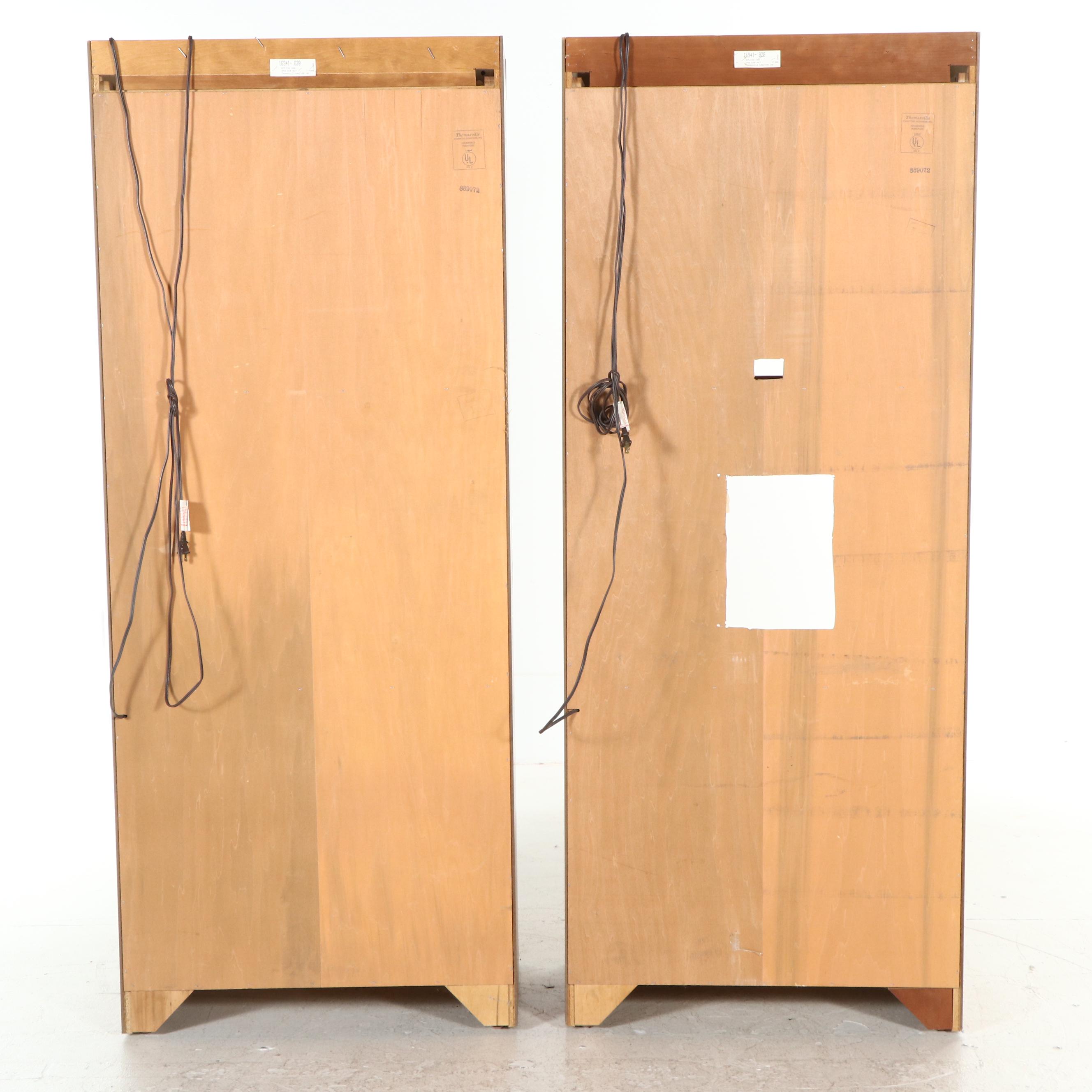 Thomasville Furniture Pine Illuminated Display Cabinet Pair