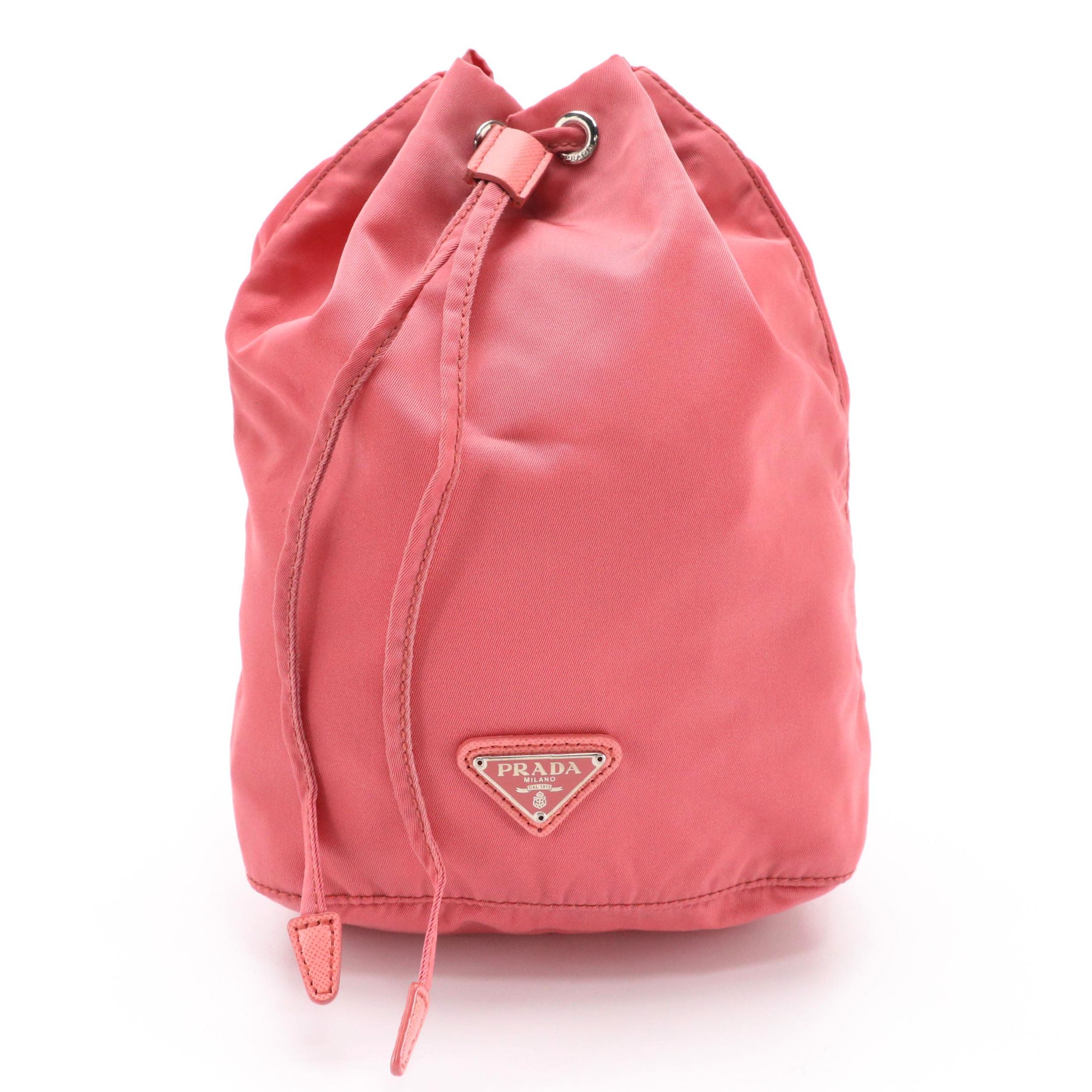 Prada Mini Drawstring Bag in Nylon with Saffiano Leather Trim