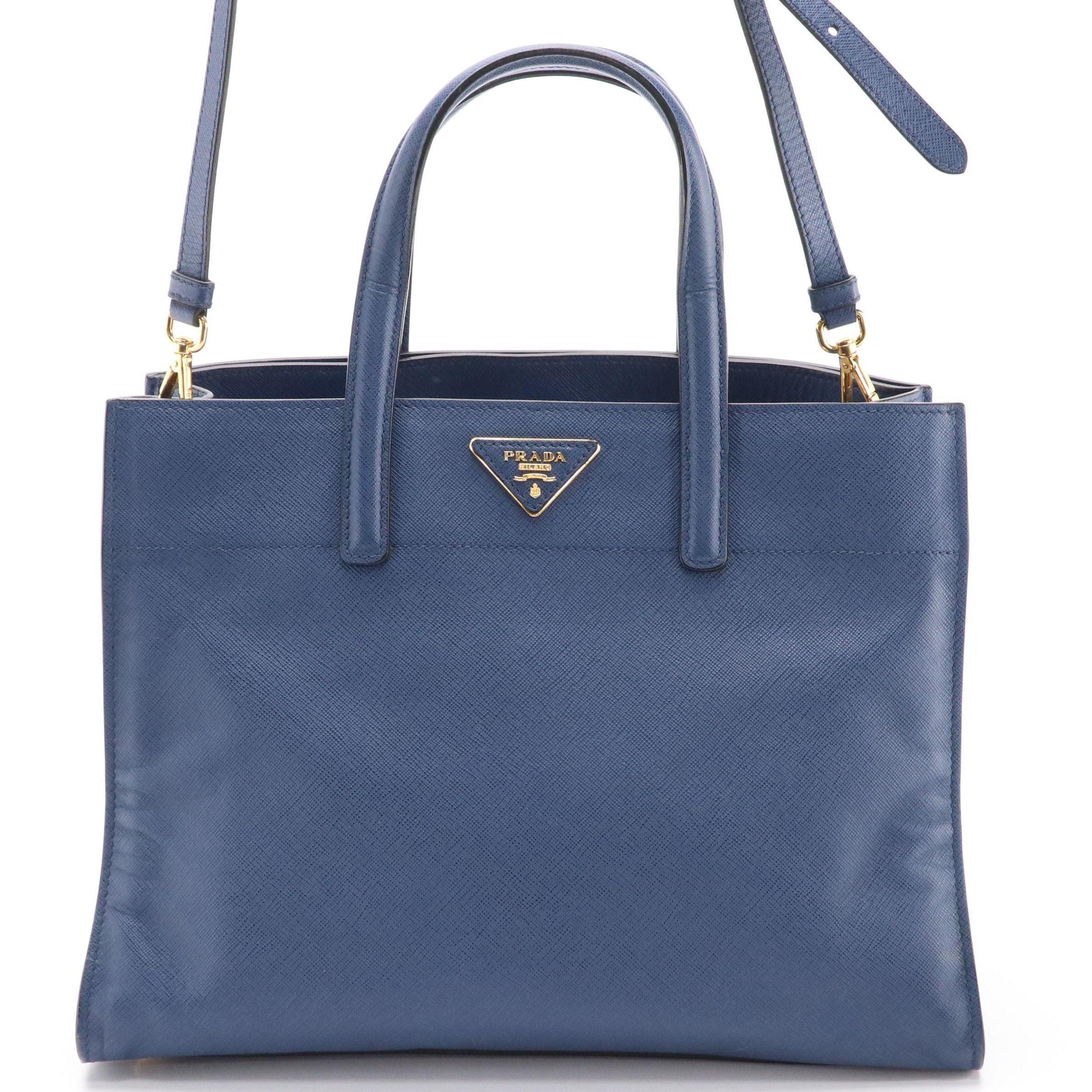 Prada Two-Way Tote in Soft Saffino Bluette Leather