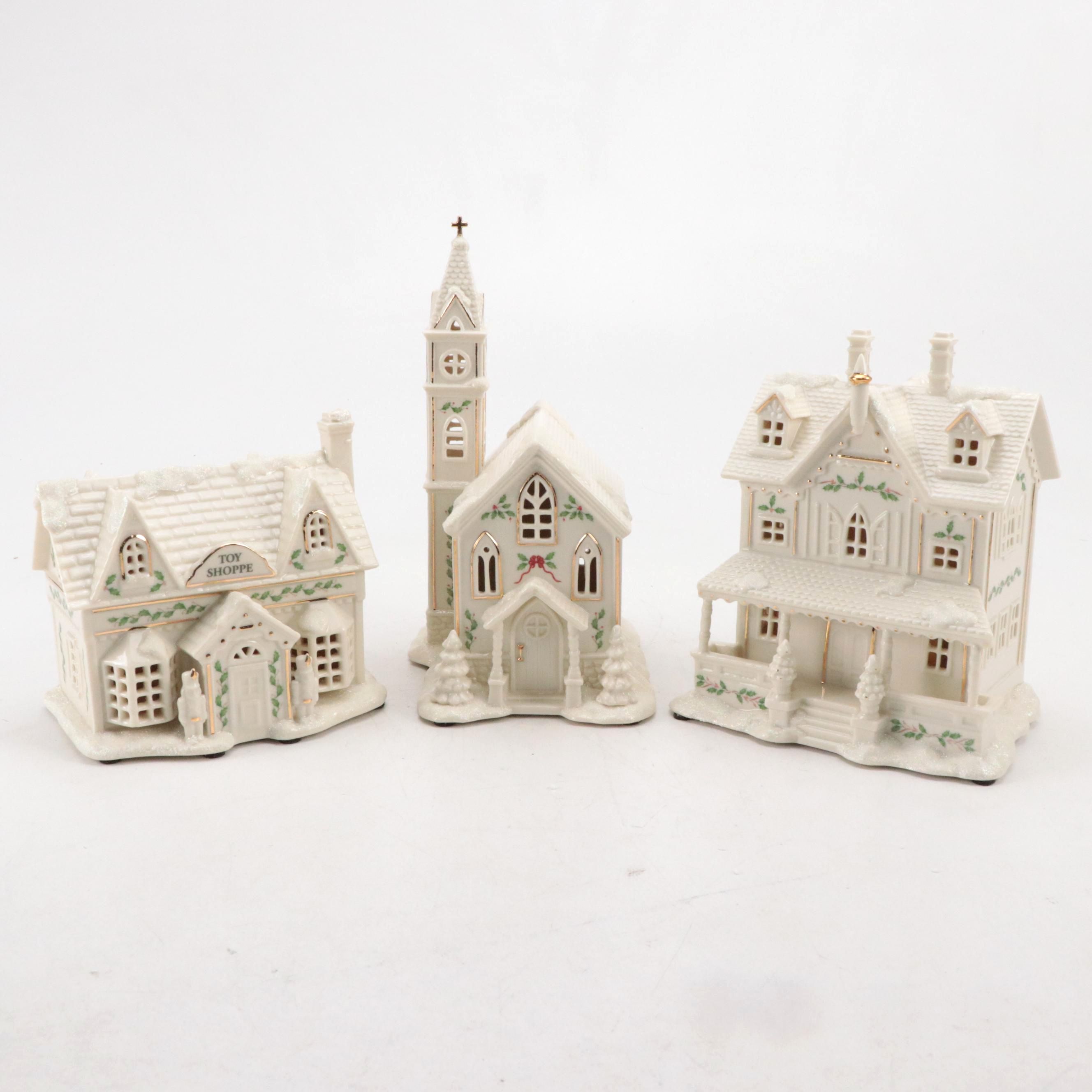 Lenox Christmas Village Porcelain Toy Shoppe, House and Church
