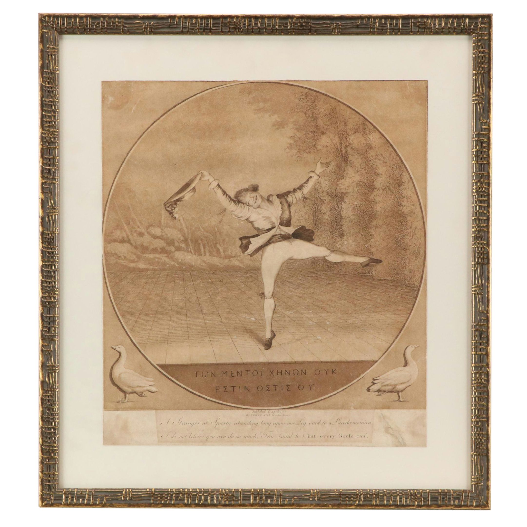 Engraving of Theater Scene After George Dance "A stranger at Sparta...," 1781