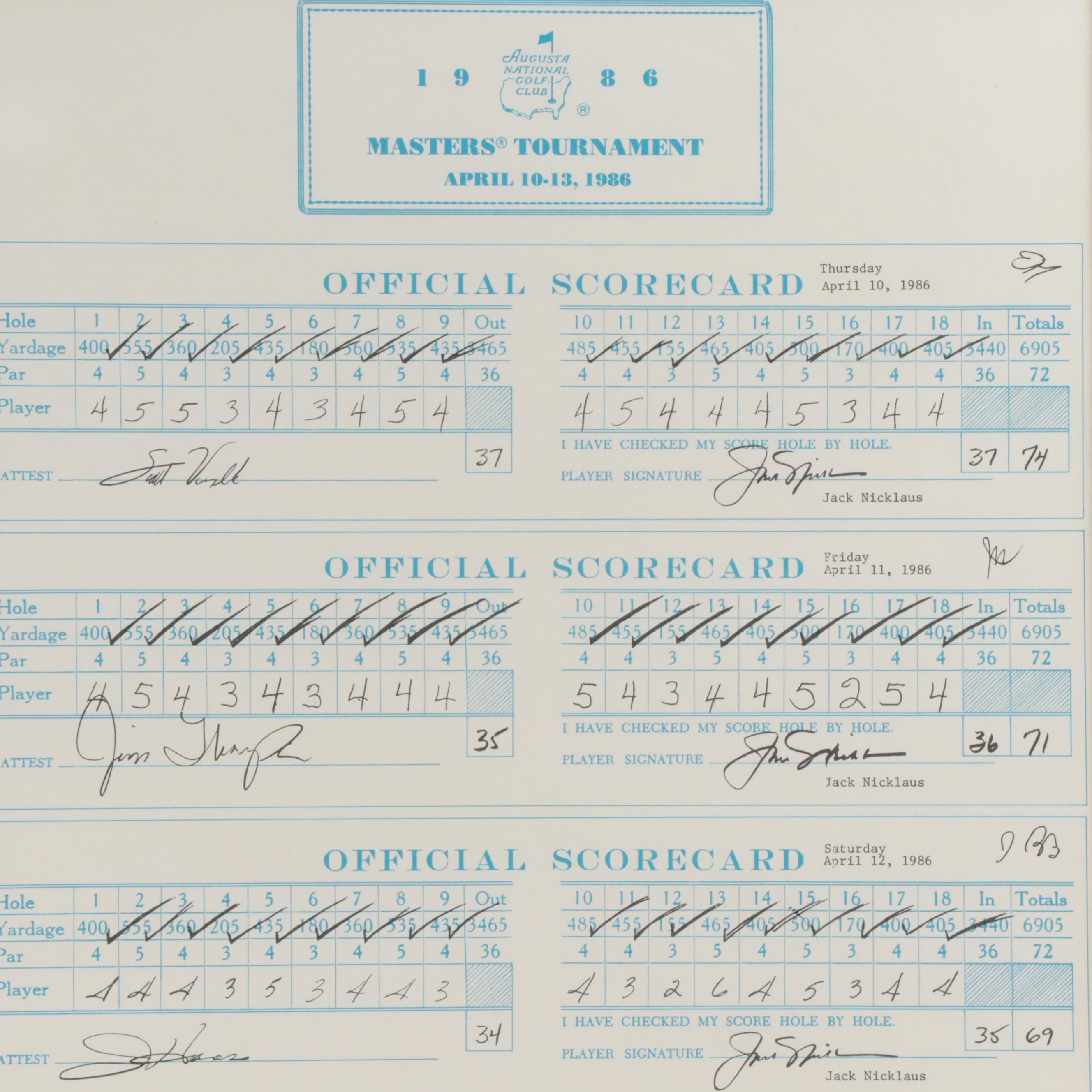 Jack Nicklaus Signed 1986 Masters Tournament Scorecard