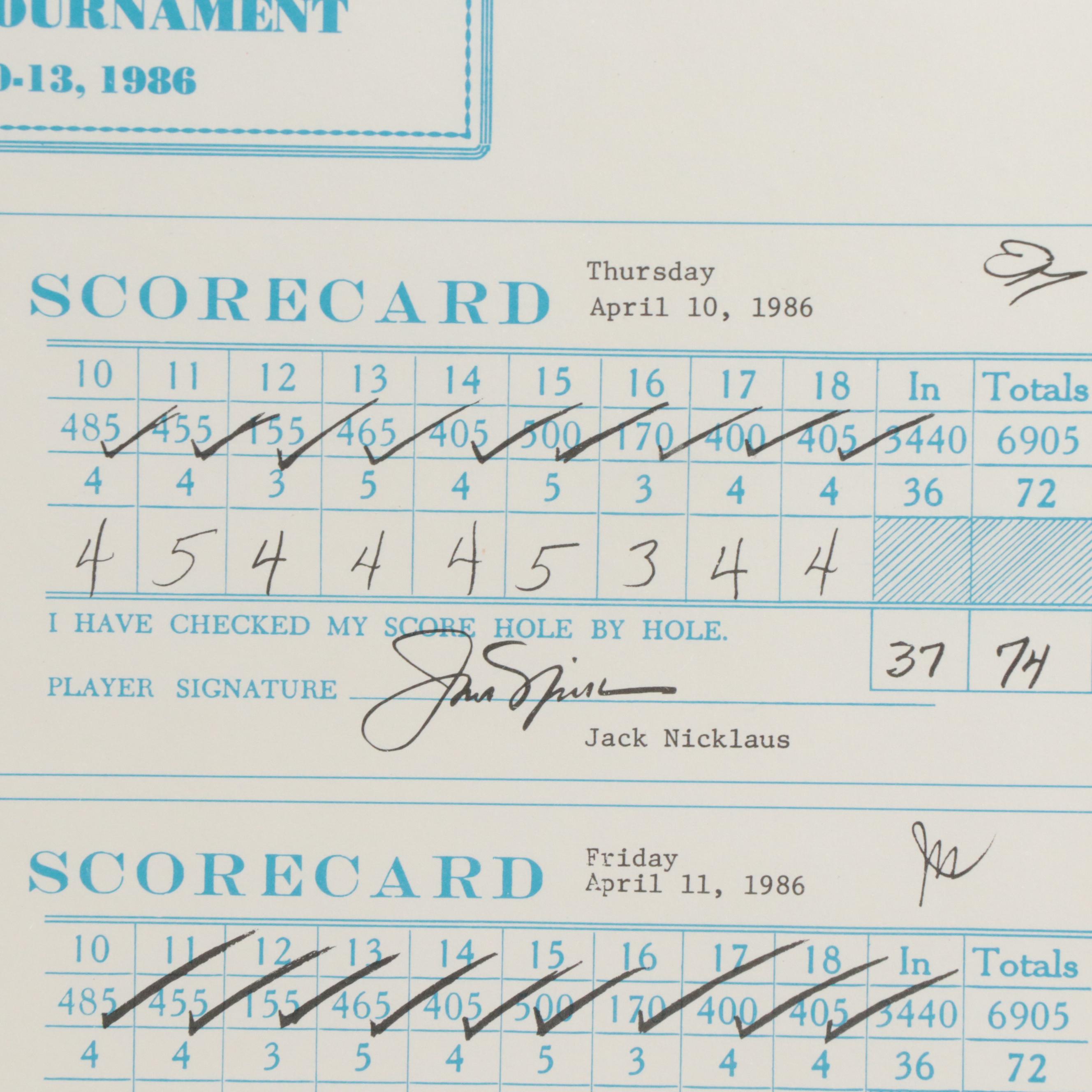 Jack Nicklaus Signed 1986 Masters Tournament Scorecard