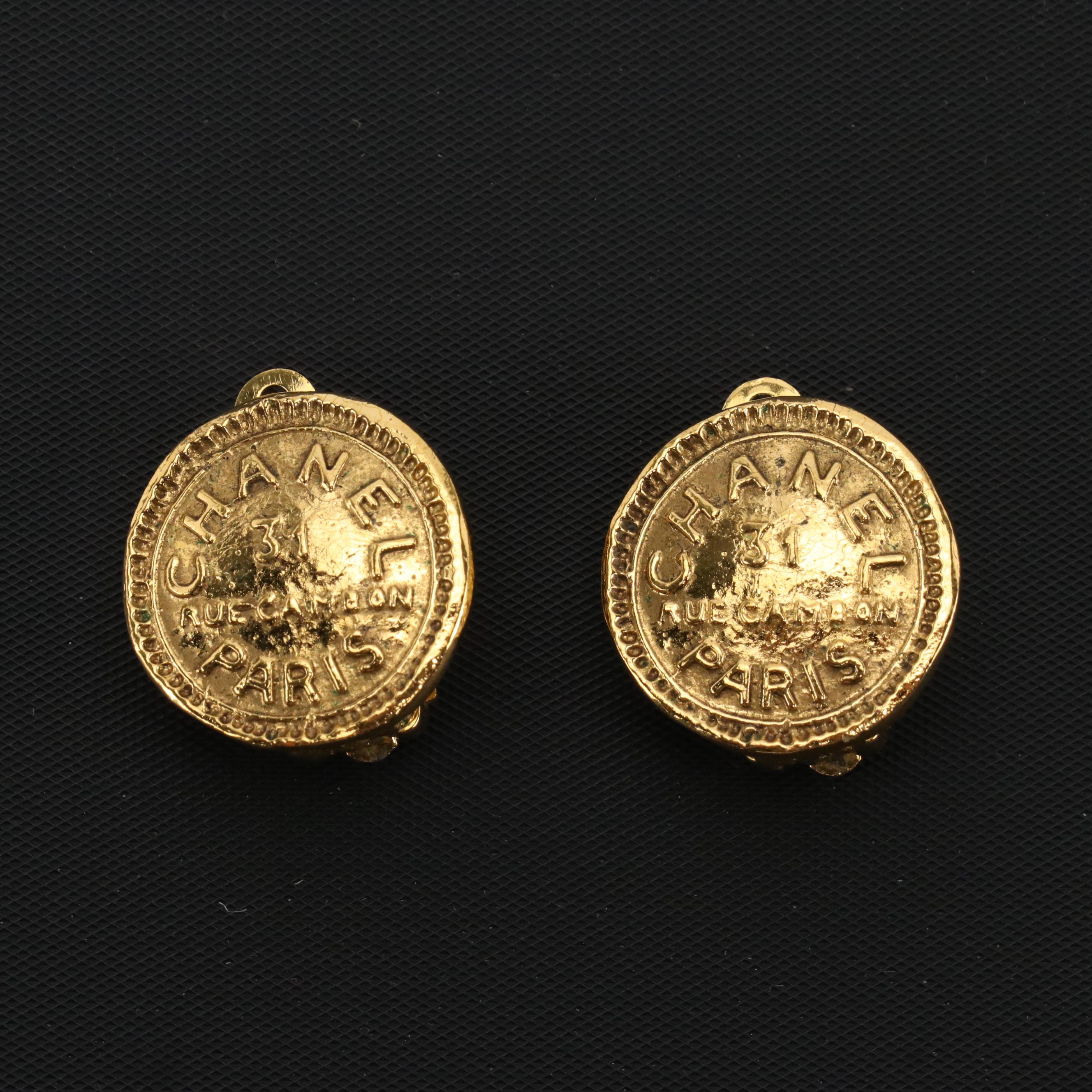 Chanel 31 Rue Cambon Paris Medallion Clip-On Earrings