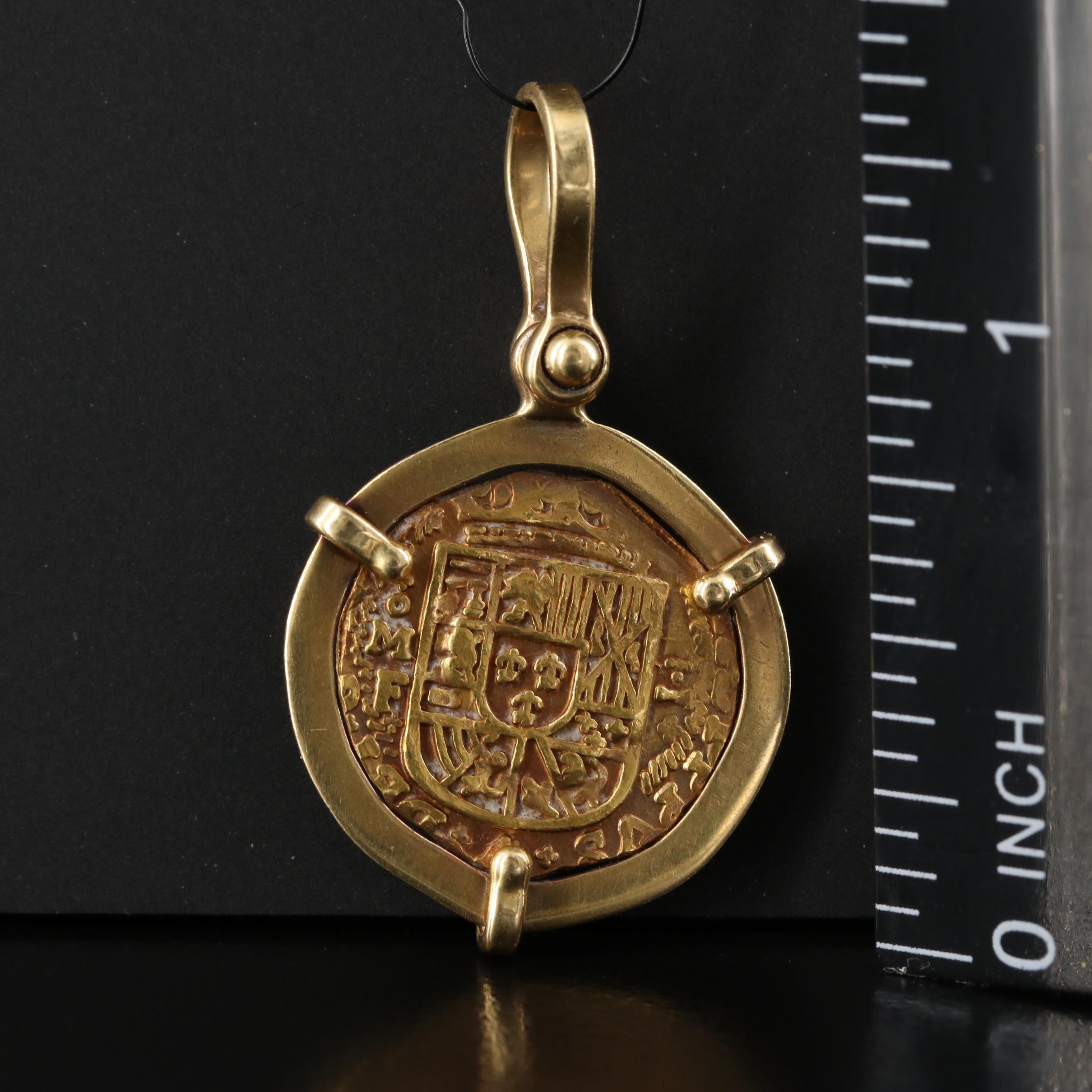 18K Pendant with Spanish 1-Escudo Gold Coin, ca. 1600s