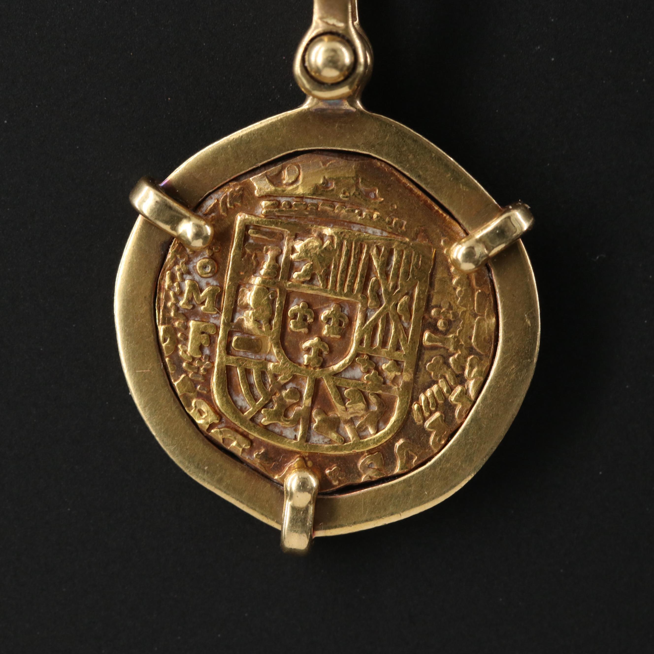 18K Pendant with Spanish 1-Escudo Gold Coin, ca. 1600s
