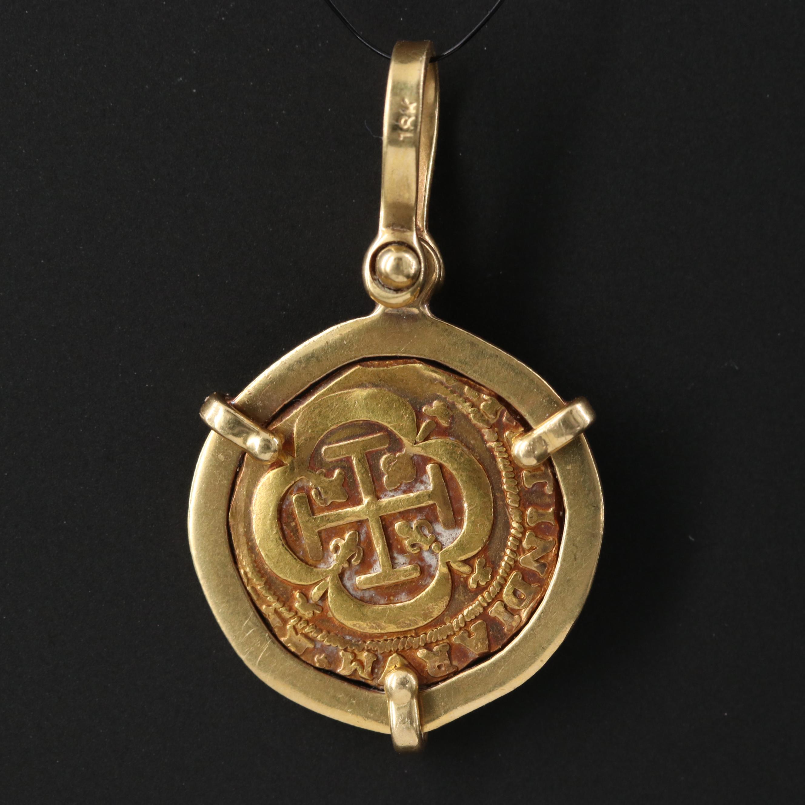 18K Pendant with Spanish 1-Escudo Gold Coin, ca. 1600s