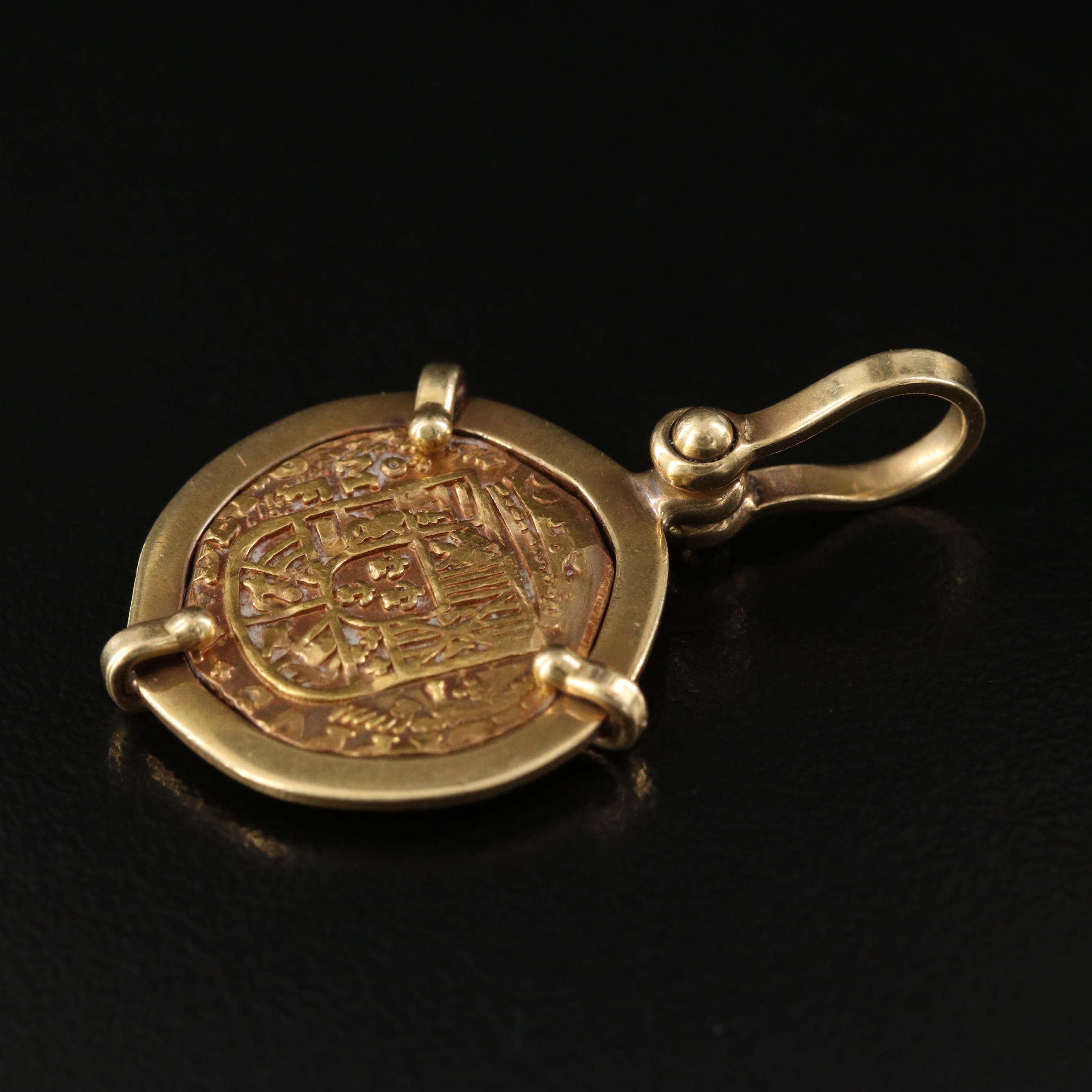 18K Pendant with Spanish 1-Escudo Gold Coin, ca. 1600s