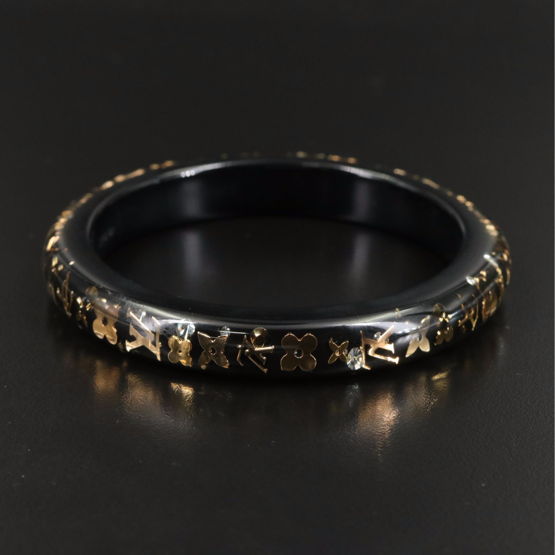 Louis Vuitton Resin and Crystal Narrow Inclusion Bangle in Black/Gold