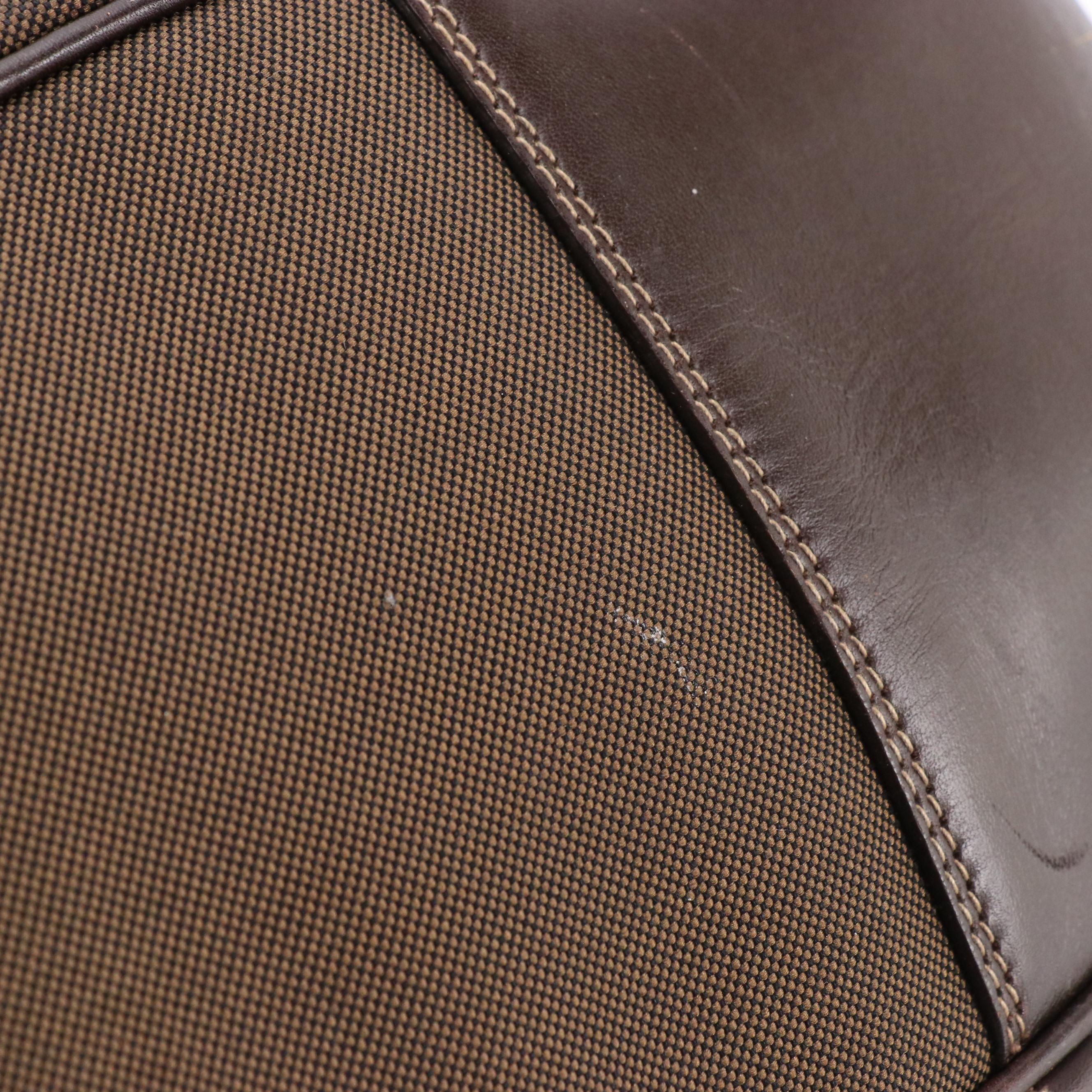 Prada Chocolate Brown Gathered Logo Nylon Jacquard Two-Way Bag with Leather Trim