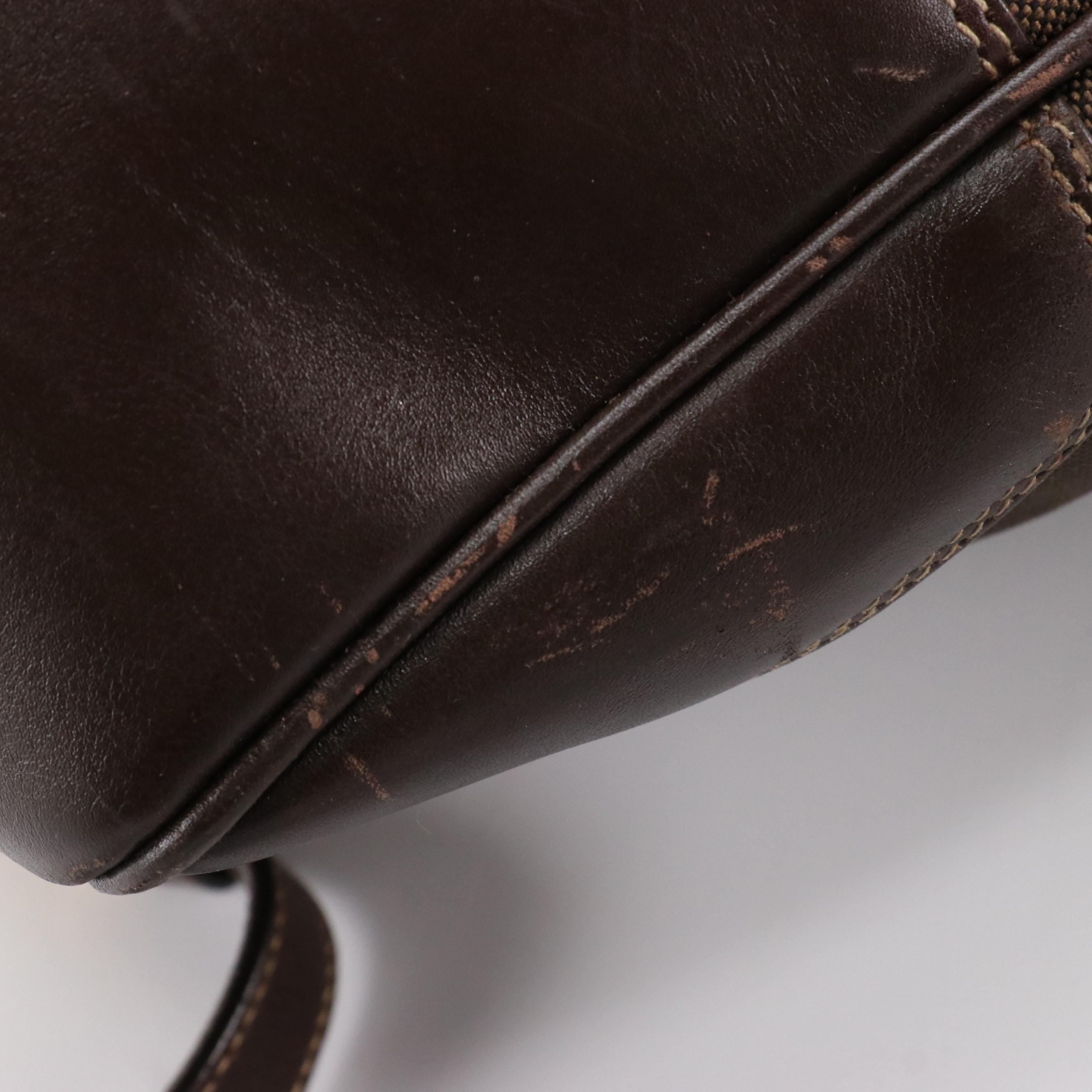 Prada Chocolate Brown Gathered Logo Nylon Jacquard Two-Way Bag with Leather Trim