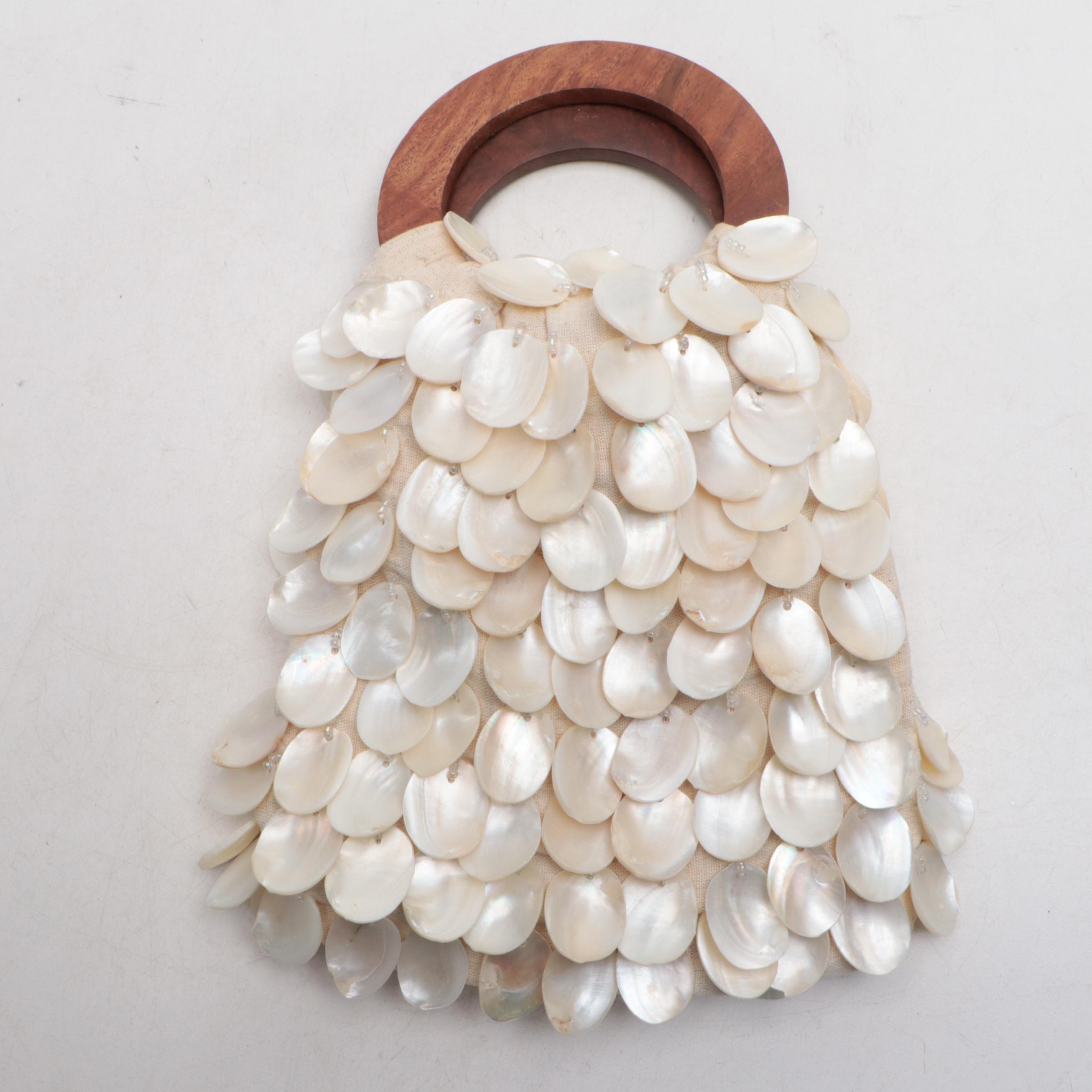 Moyna and Two's Company Shell Handbags with Mystique Shell Trim Clutch