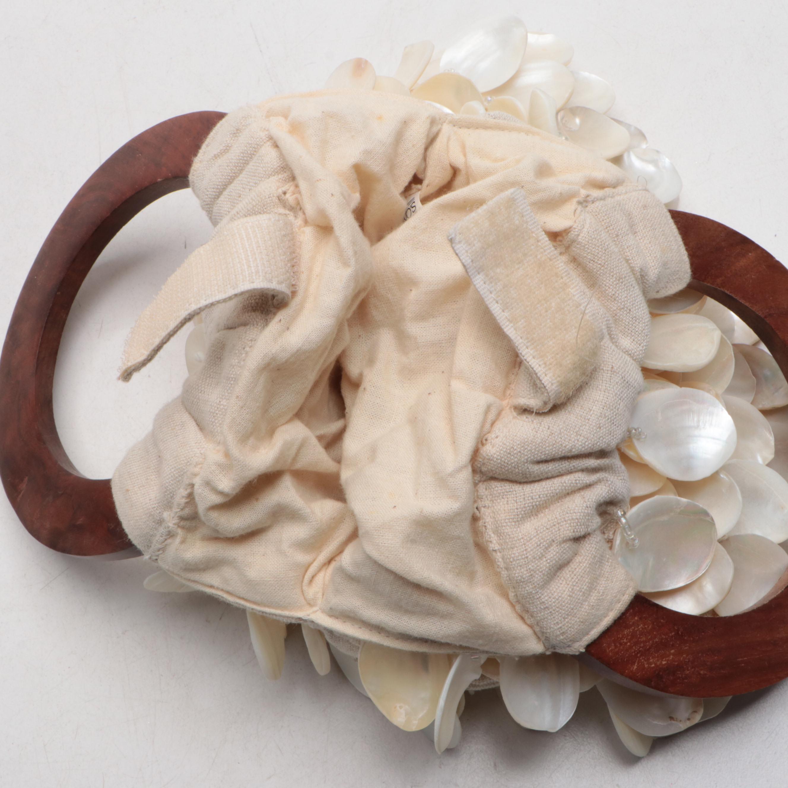 Moyna and Two's Company Shell Handbags with Mystique Shell Trim Clutch