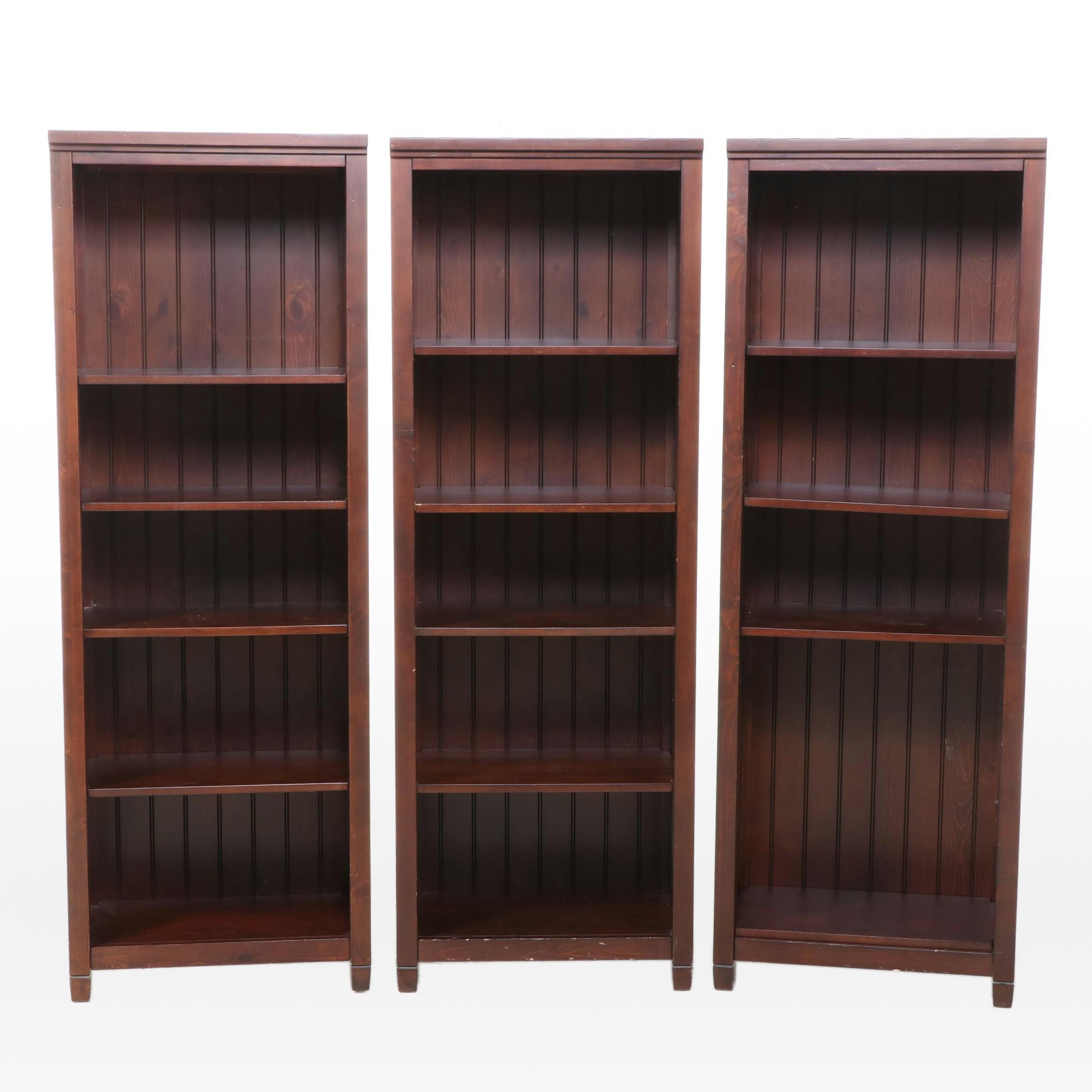 Three Pottery Barn Teen Pine Bookcases in Dark Espresso Finish