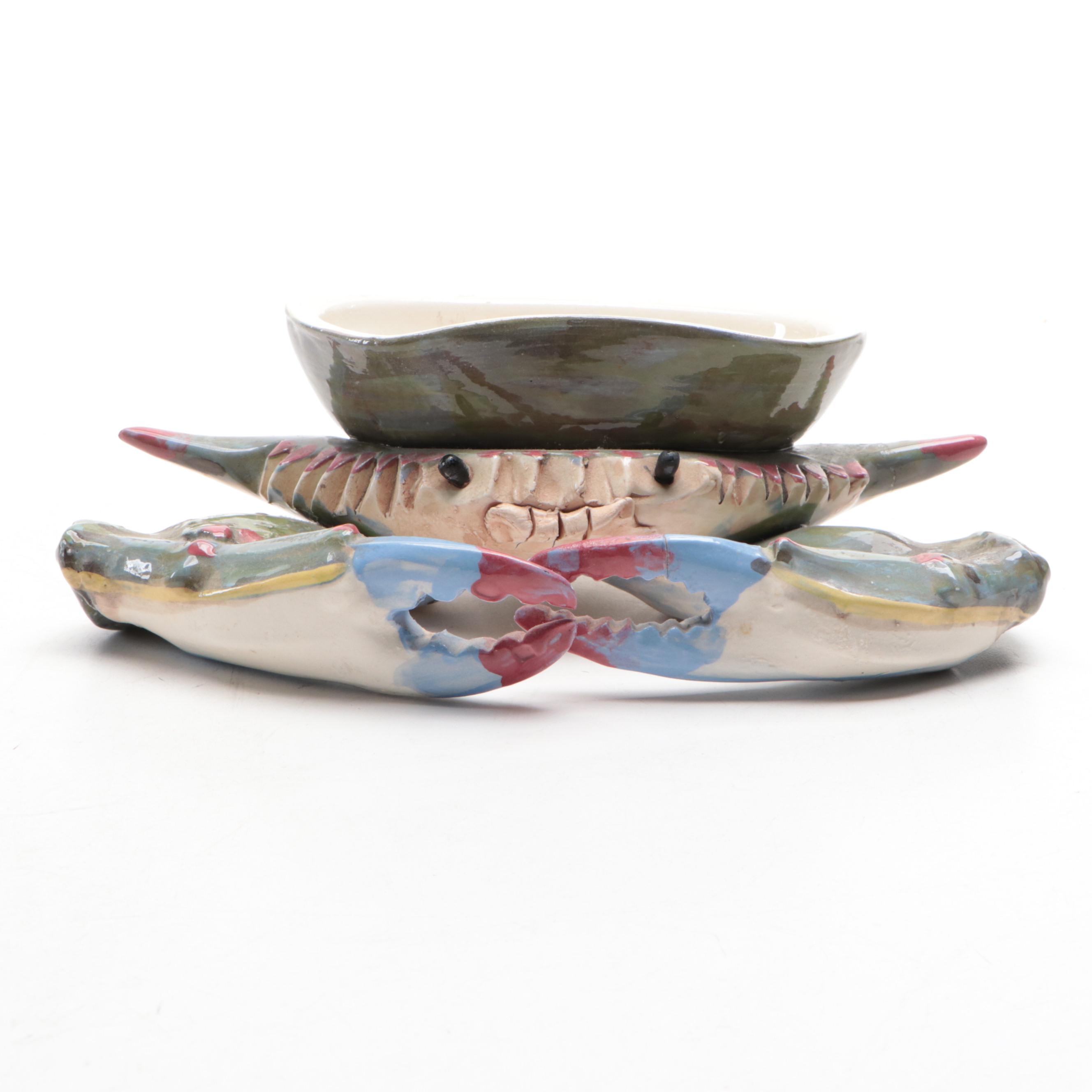 Singing River Pottery Ceramic Bowl and Floral Frog