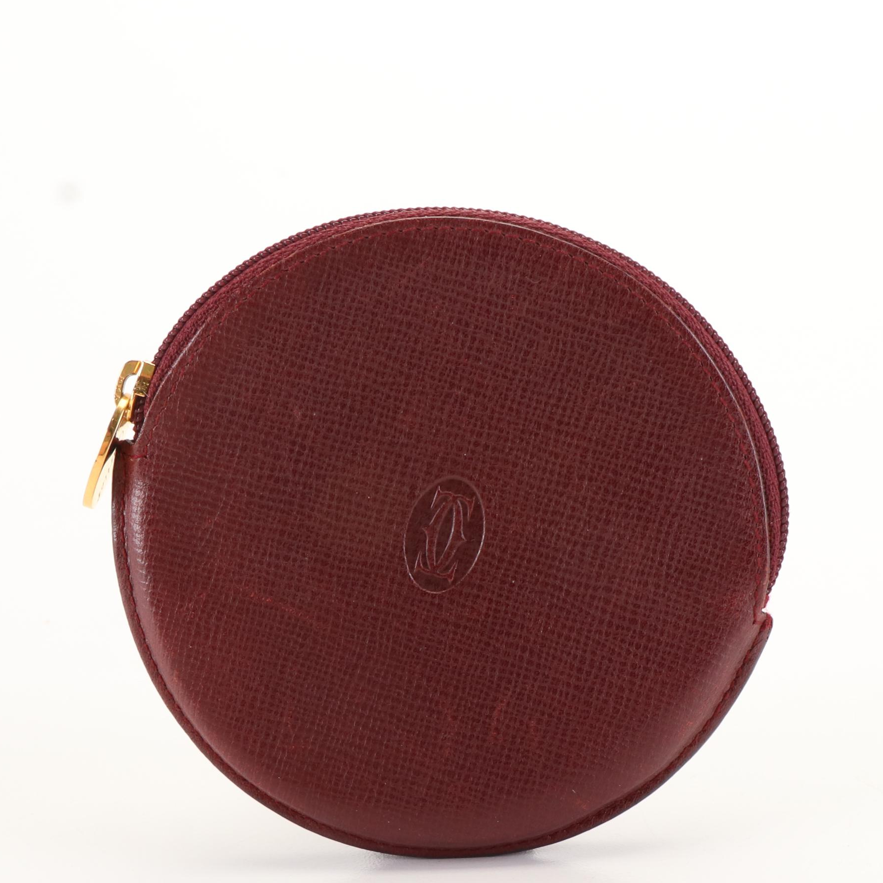 Cartier Burgundy Leather Round Coin Zip Pouch