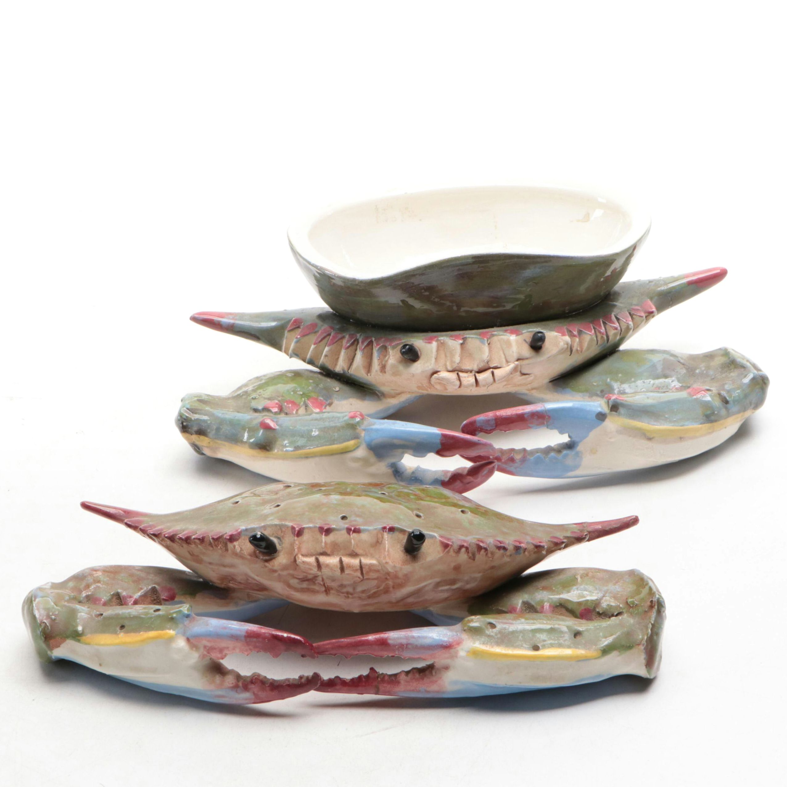 Singing River Pottery Ceramic Bowl and Floral Frog