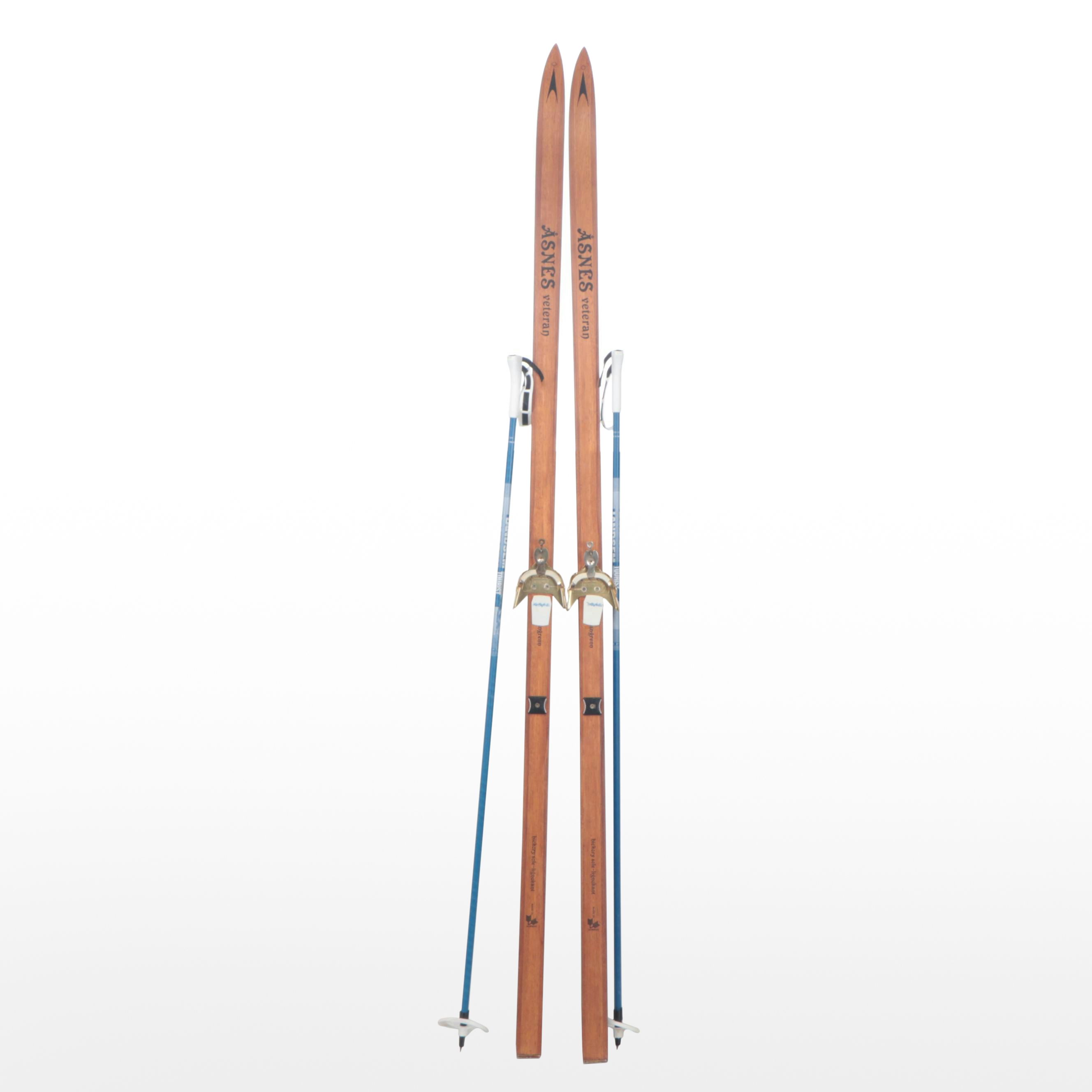 Åsnes Veteran Hickory Wood Cross-Country Skis with Landsem Tourist Poles