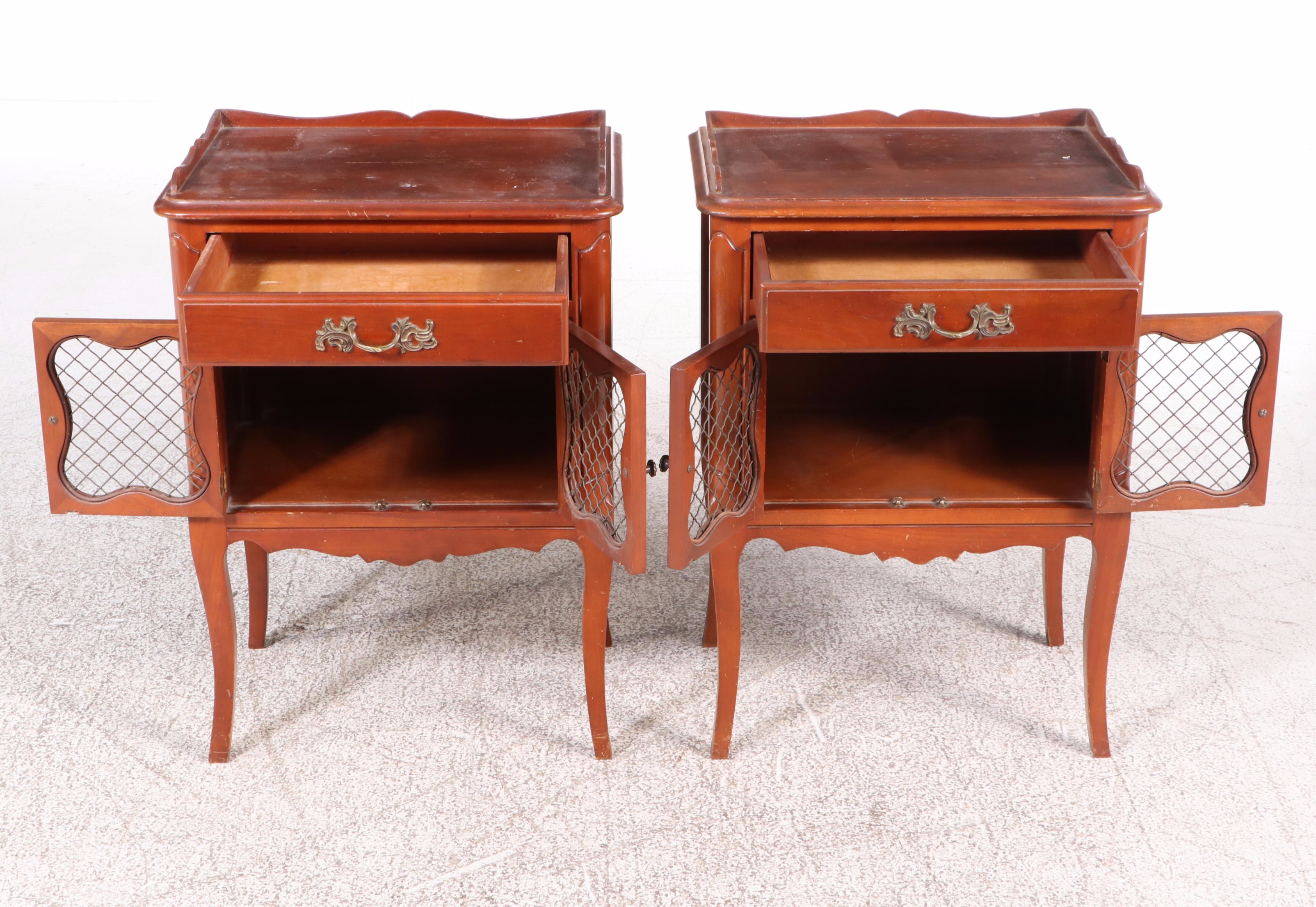 Pair of Sherwood French Provincial Style Cherrywood Nightstands