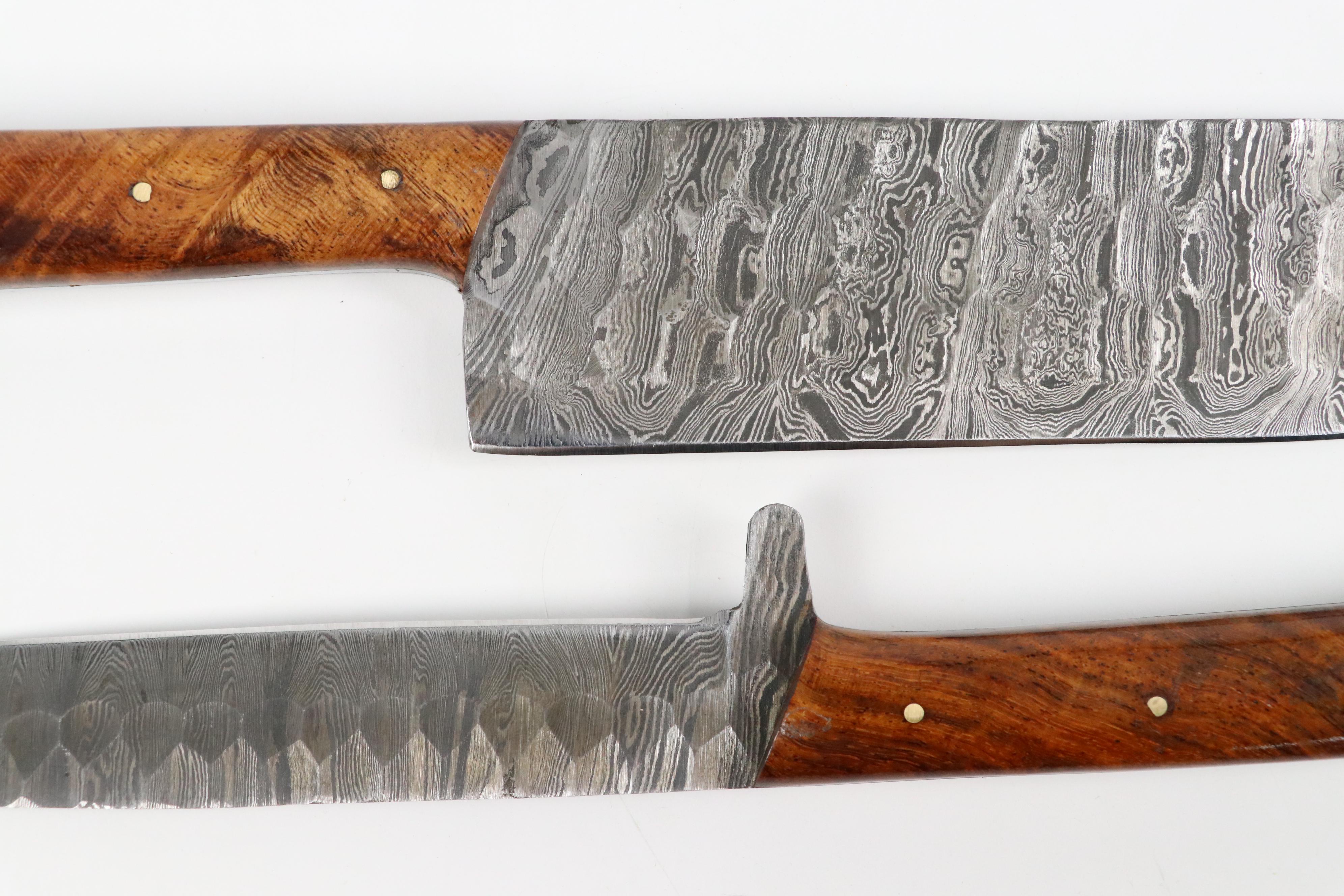 Damascus Steel Wood Handled Chef's Knife Set in Leather Knife Roll