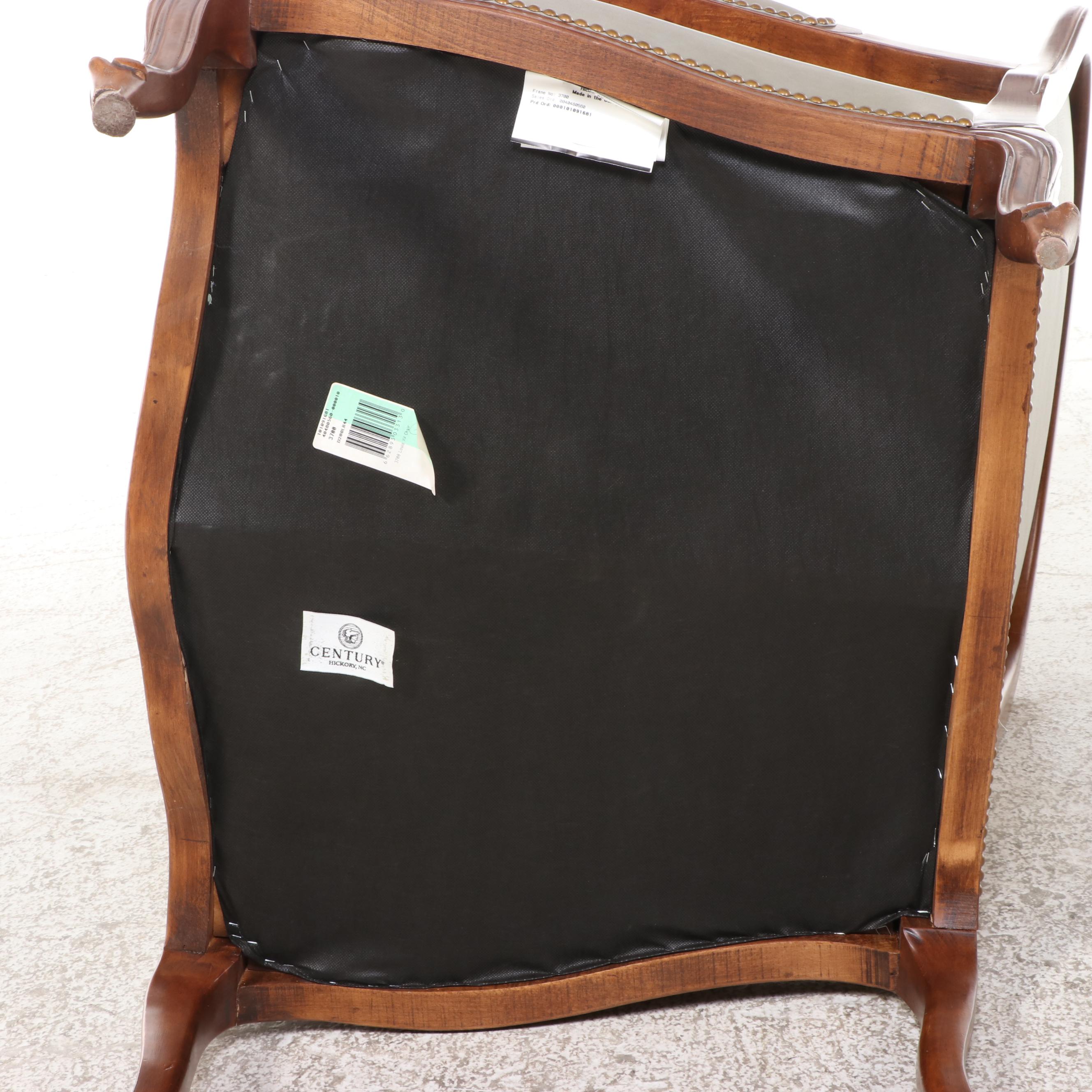 Century Furniture Louis XV Style Beech & Green Leather Fauteuil w/ Nailheads