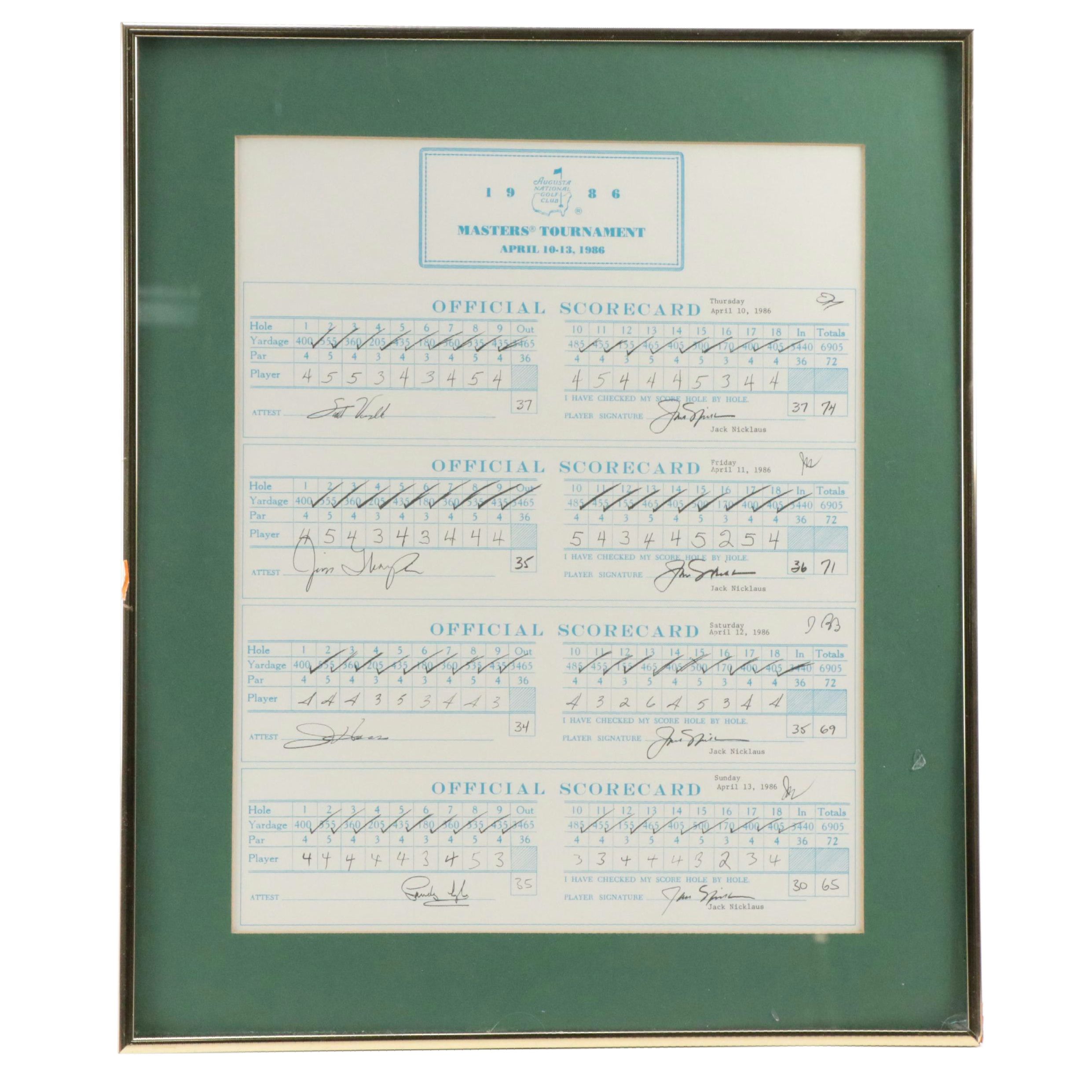 Jack Nicklaus Signed 1986 Masters Tournament Scorecard