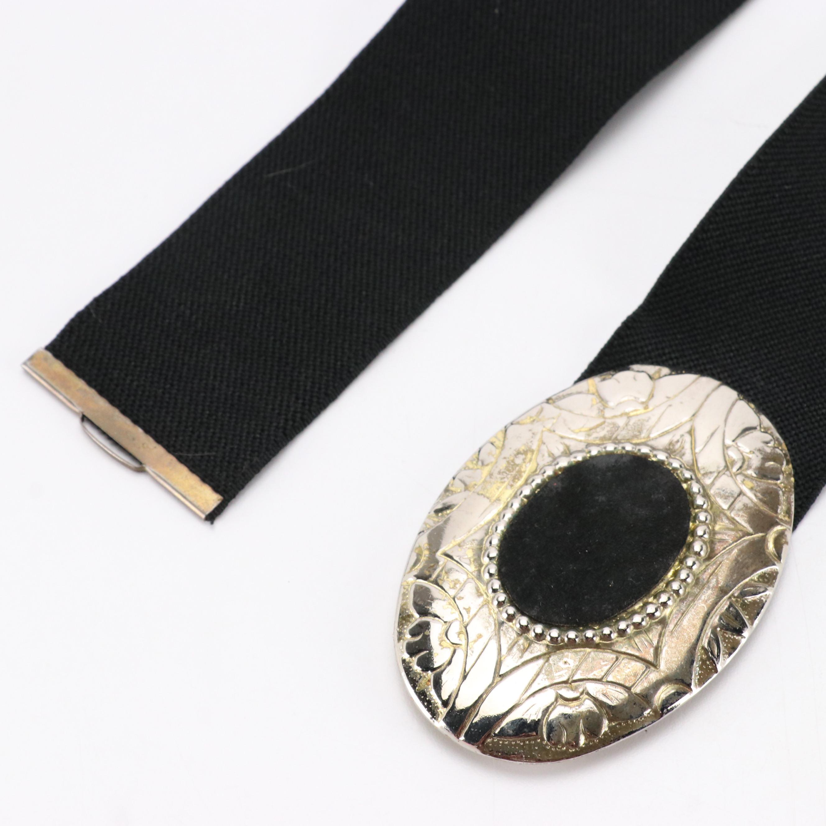 Vintage Pink Butterfly Enamel Buckle Elasticated Belt with Other Black Belt