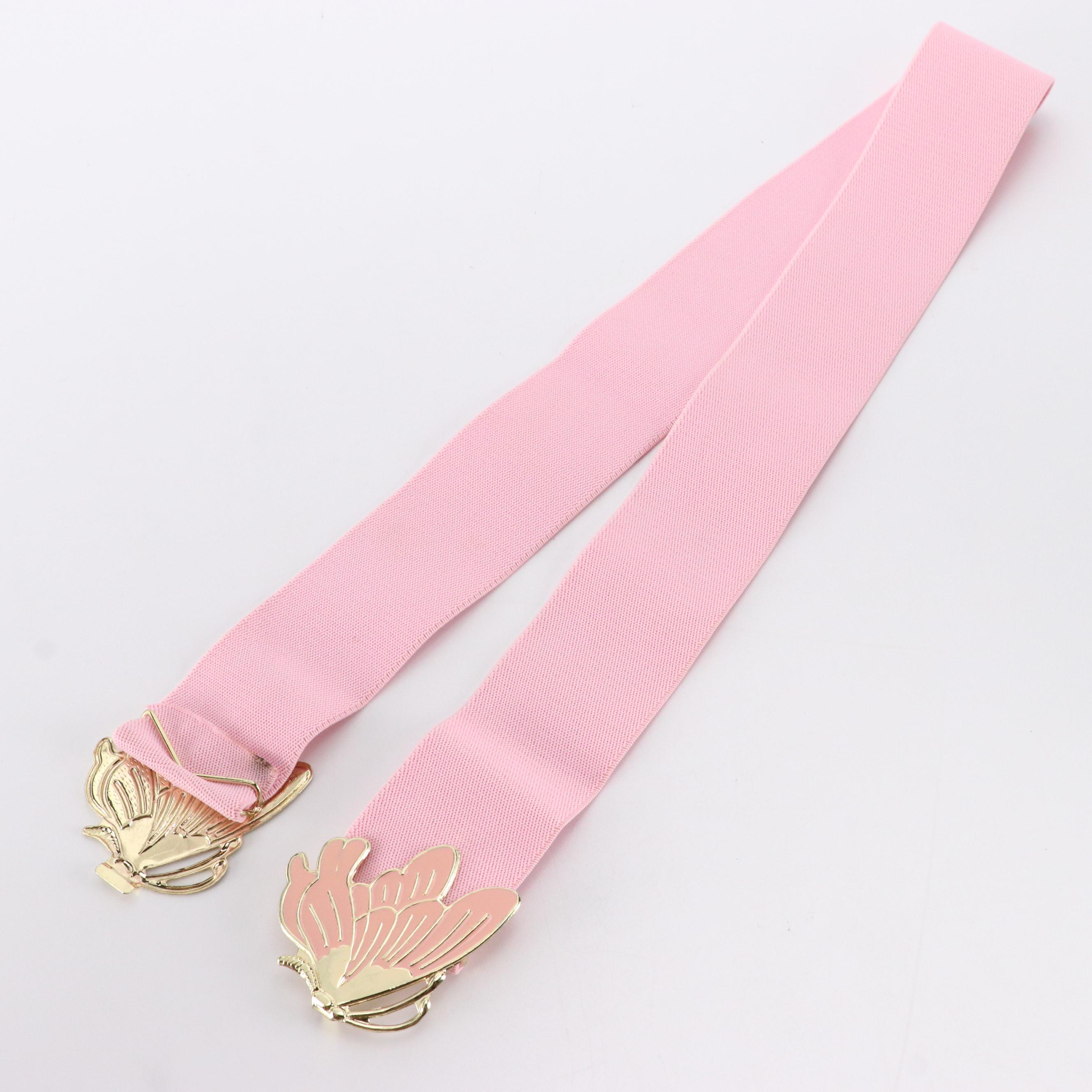 Vintage Pink Butterfly Enamel Buckle Elasticated Belt with Other Black Belt