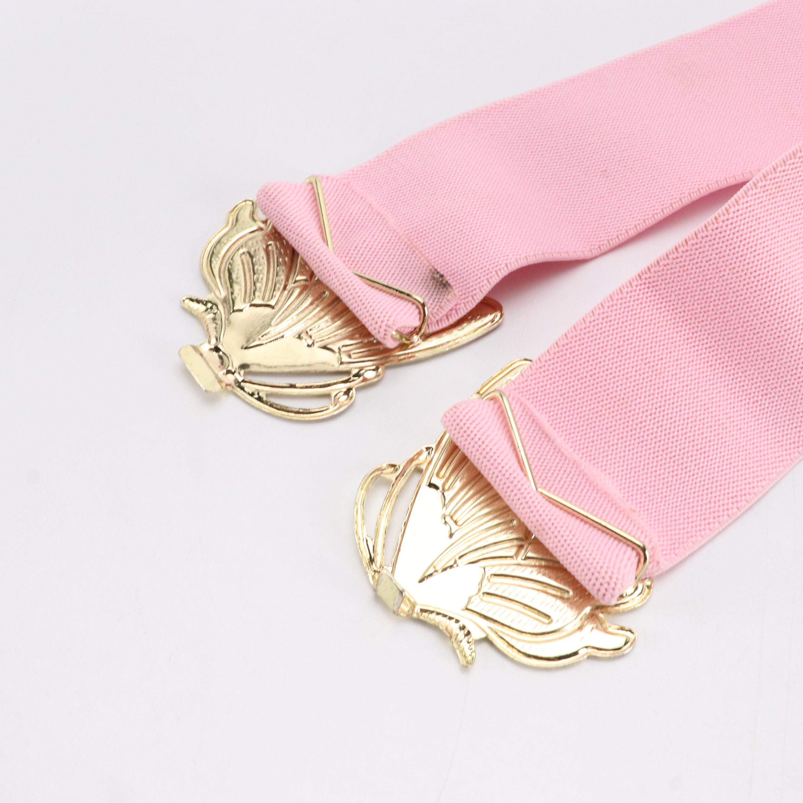 Vintage Pink Butterfly Enamel Buckle Elasticated Belt with Other Black Belt